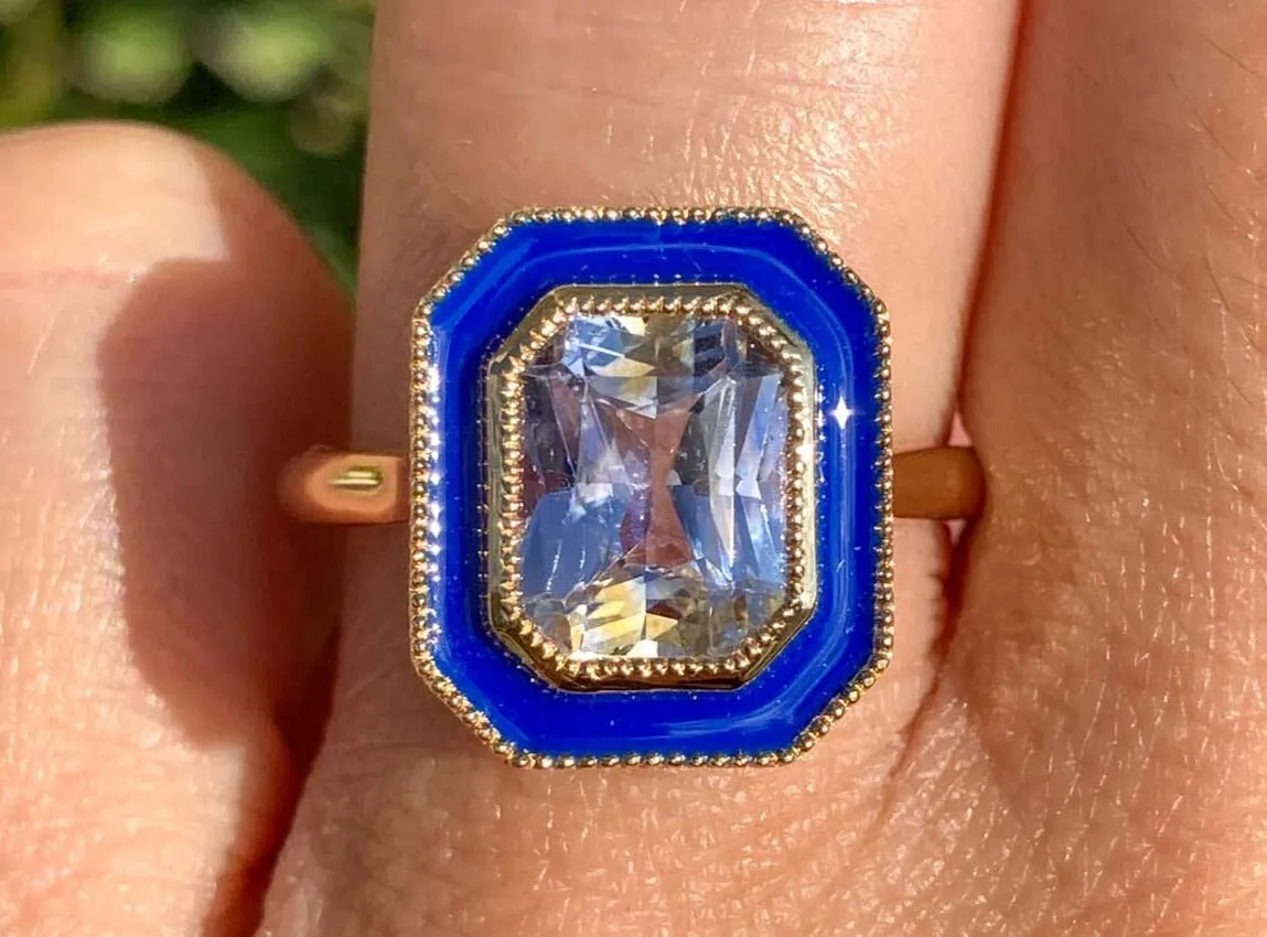 2.84ct Bi-Color Light Blue Sapphire with Enamel Halo 14K Yellow Gold Engagement Ring R6245