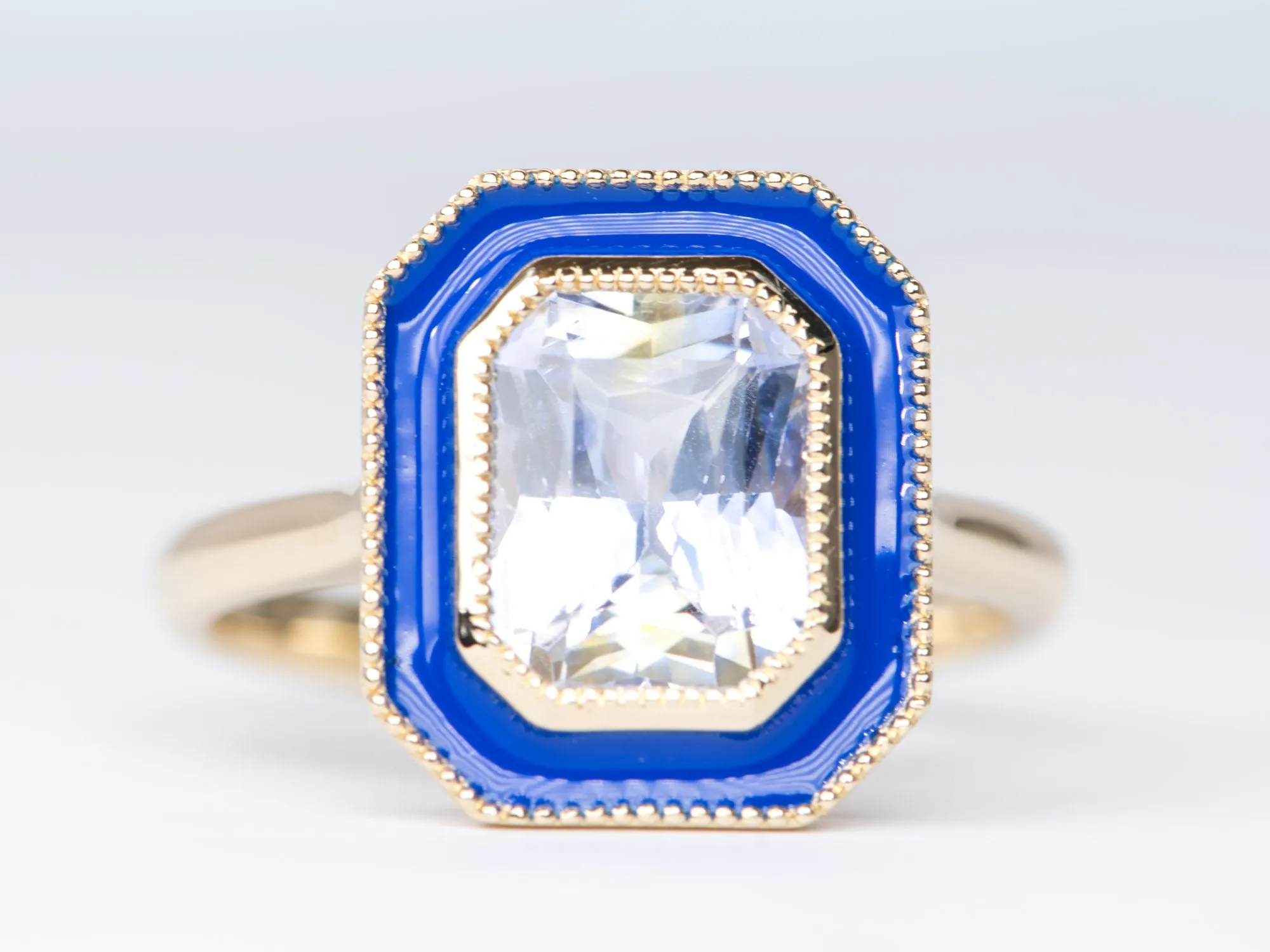 2.84ct Bi-Color Light Blue Sapphire with Enamel Halo 14K Yellow Gold Engagement Ring R6245