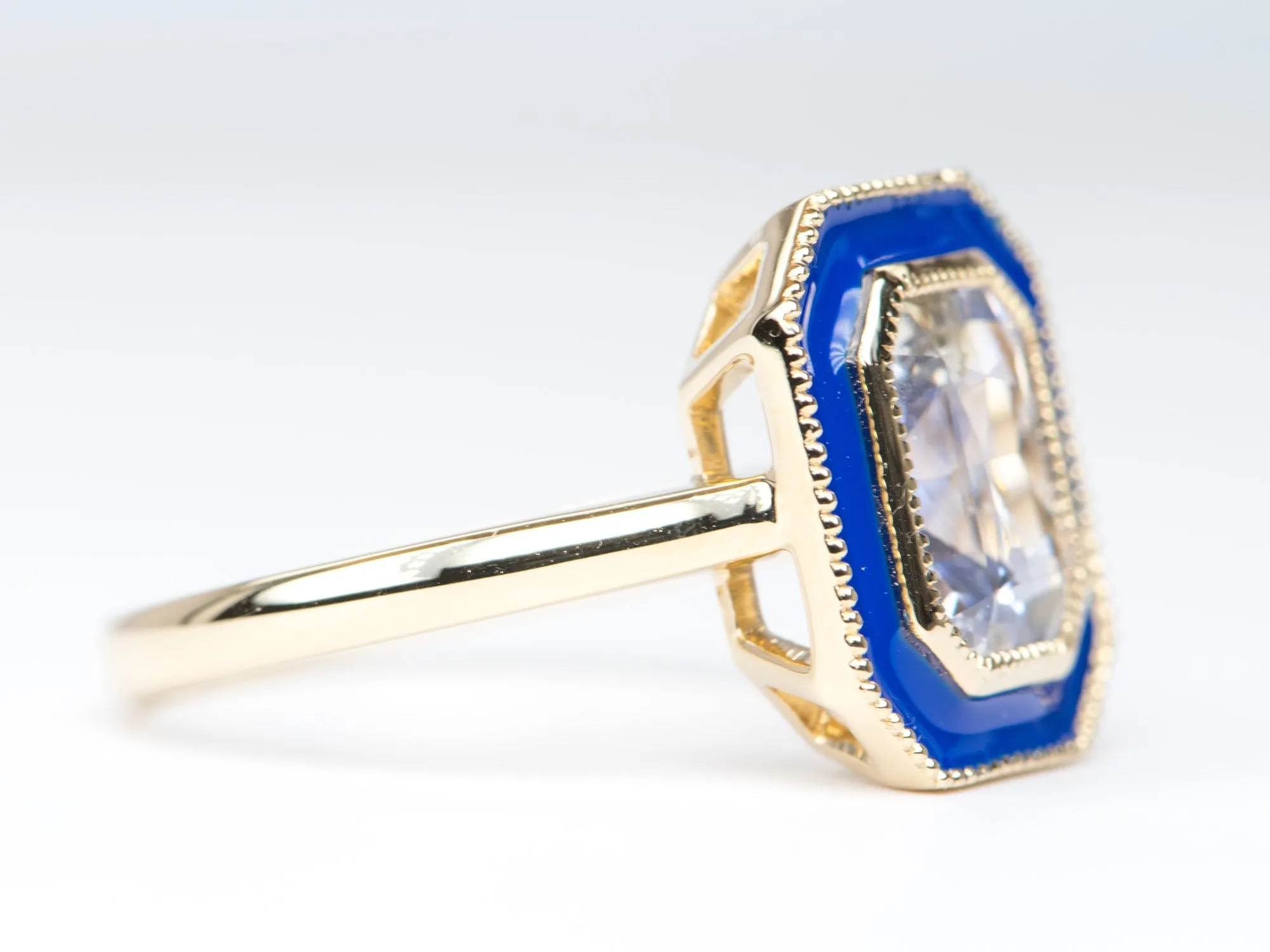 2.84ct Bi-Color Light Blue Sapphire with Enamel Halo 14K Yellow Gold Engagement Ring R6245