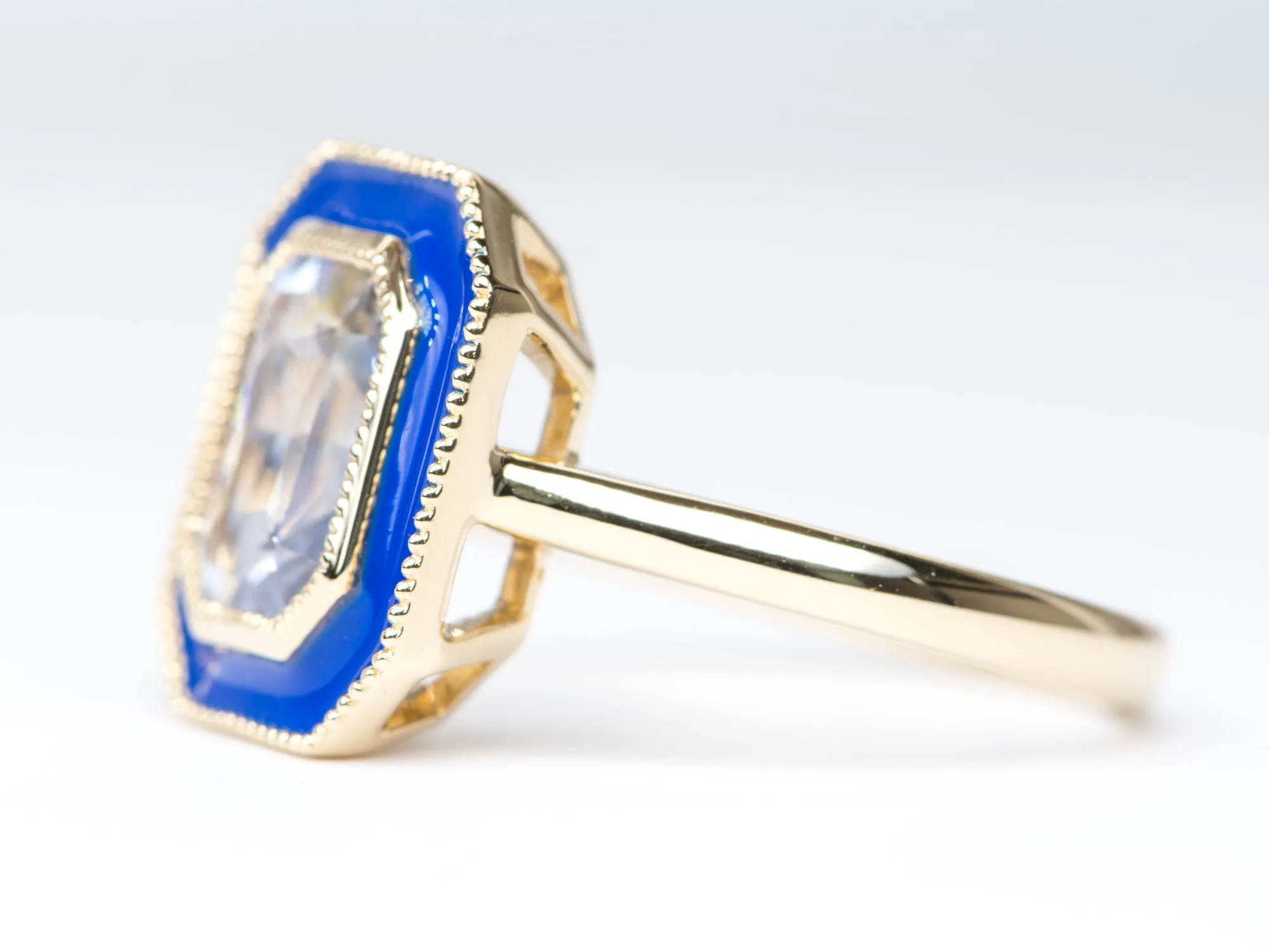 2.84ct Bi-Color Light Blue Sapphire with Enamel Halo 14K Yellow Gold Engagement Ring R6245