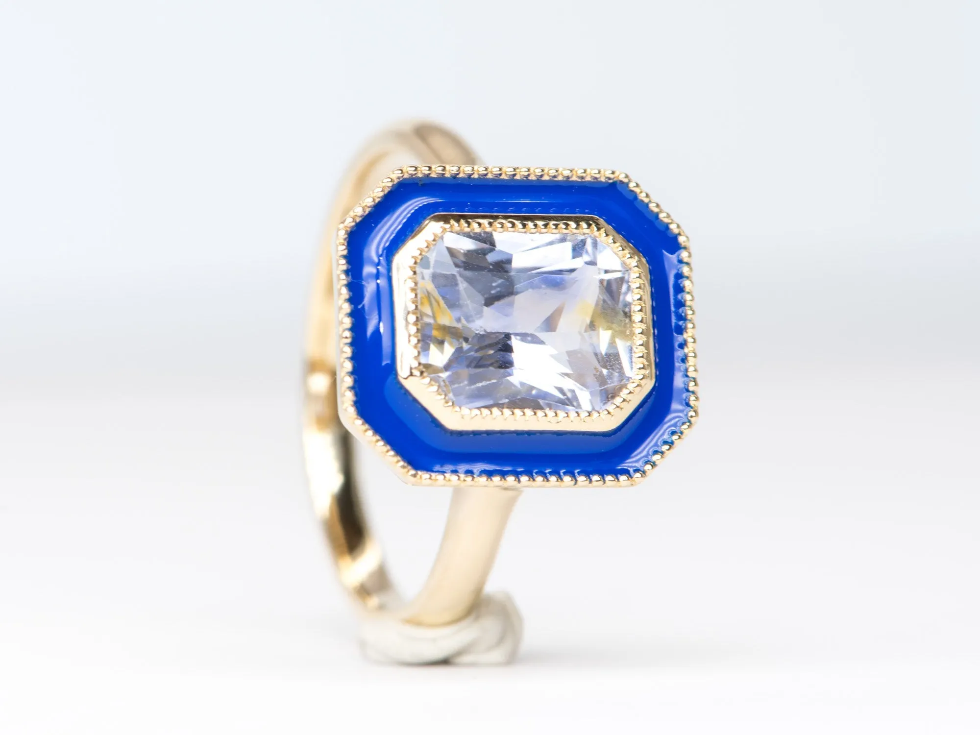 2.84ct Bi-Color Light Blue Sapphire with Enamel Halo 14K Yellow Gold Engagement Ring R6245