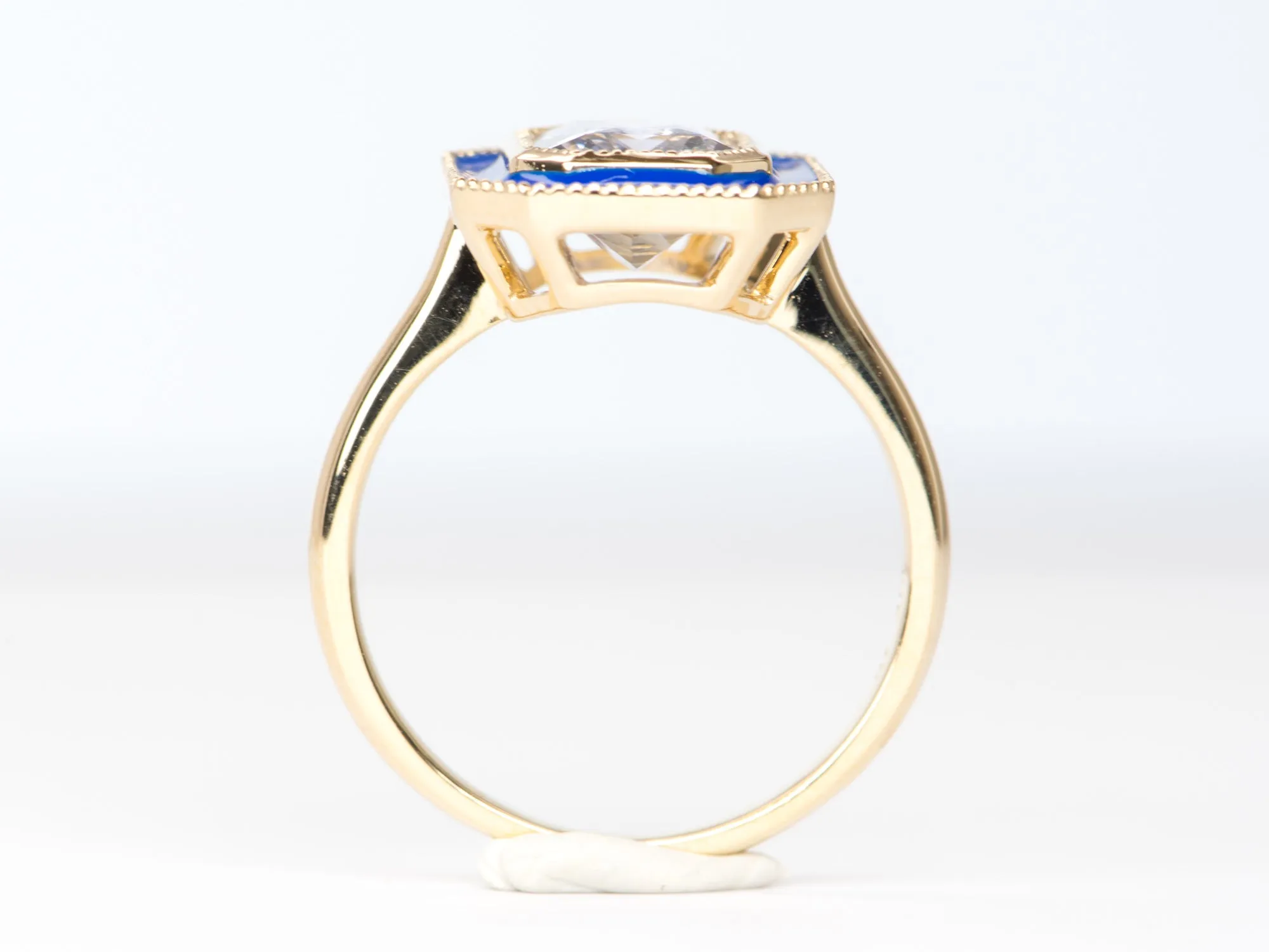 2.84ct Bi-Color Light Blue Sapphire with Enamel Halo 14K Yellow Gold Engagement Ring R6245