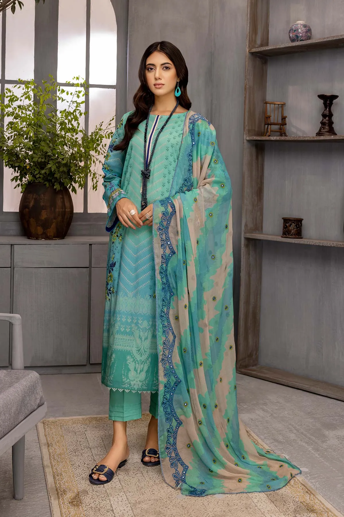 3 Pc Charizma Lawn Printed Suit with Embroidered Dupatta PEC22-64