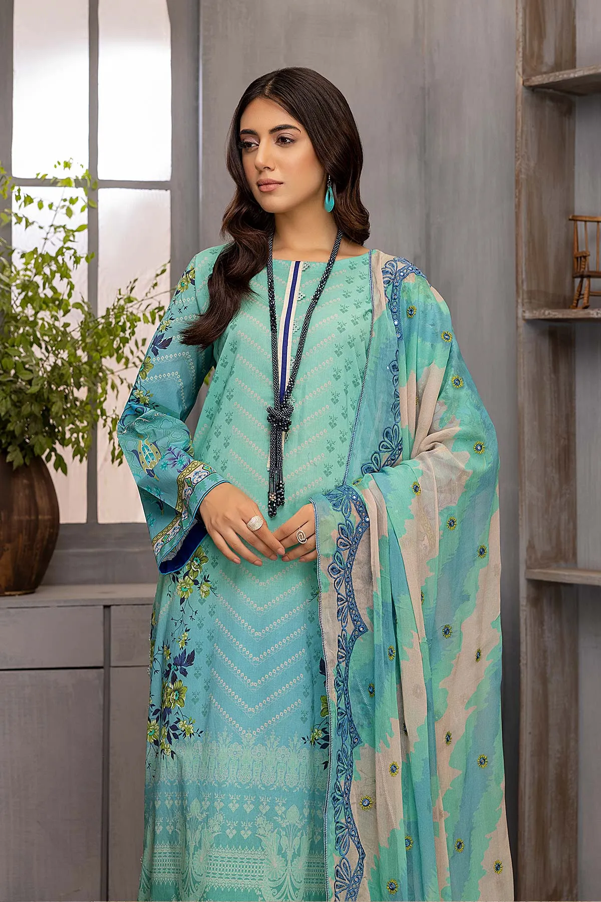 3 Pc Charizma Lawn Printed Suit with Embroidered Dupatta PEC22-64