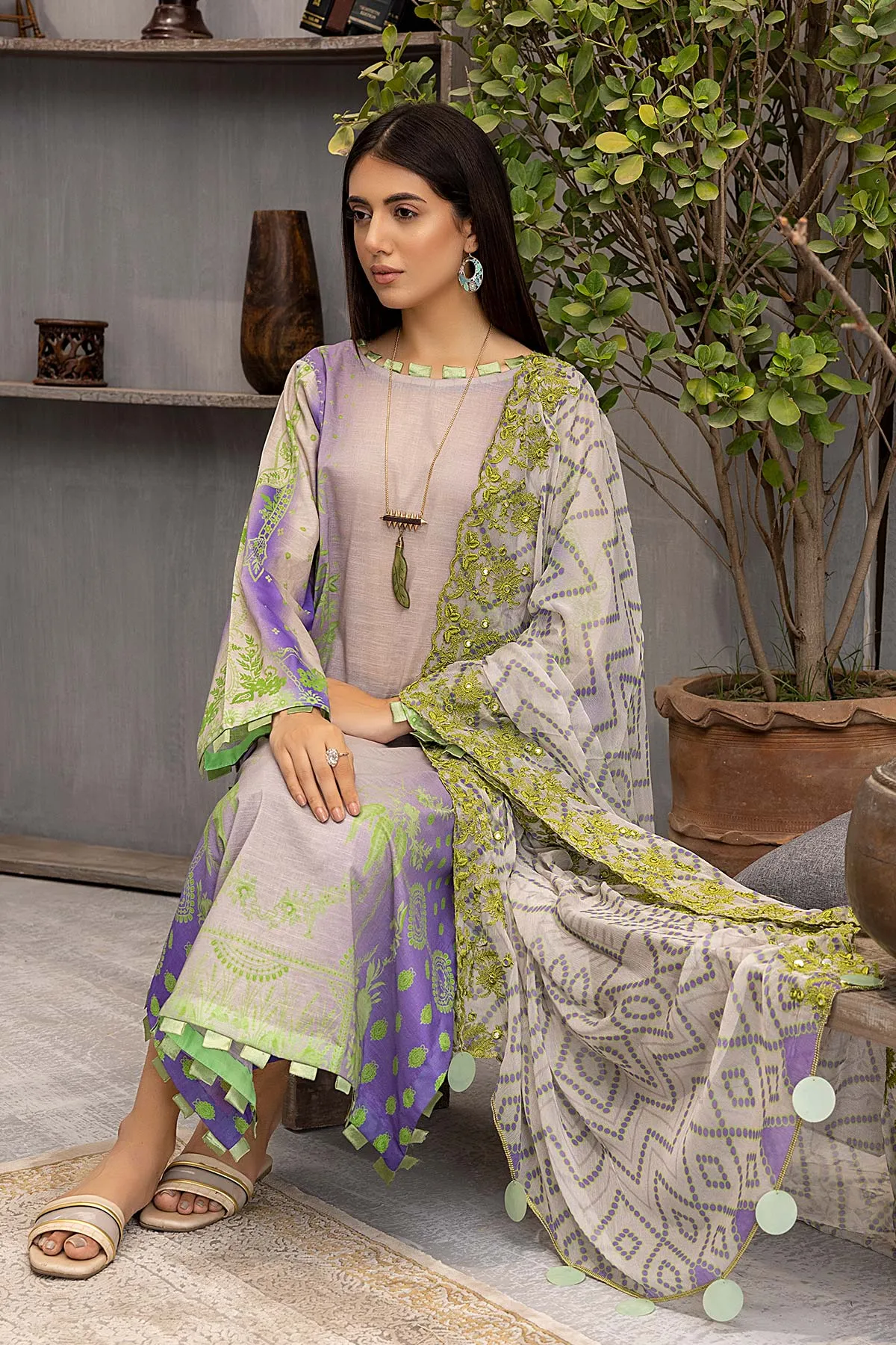 3 Pc Charizma Lawn Printed Suit with Embroidered Dupatta PEC22-66