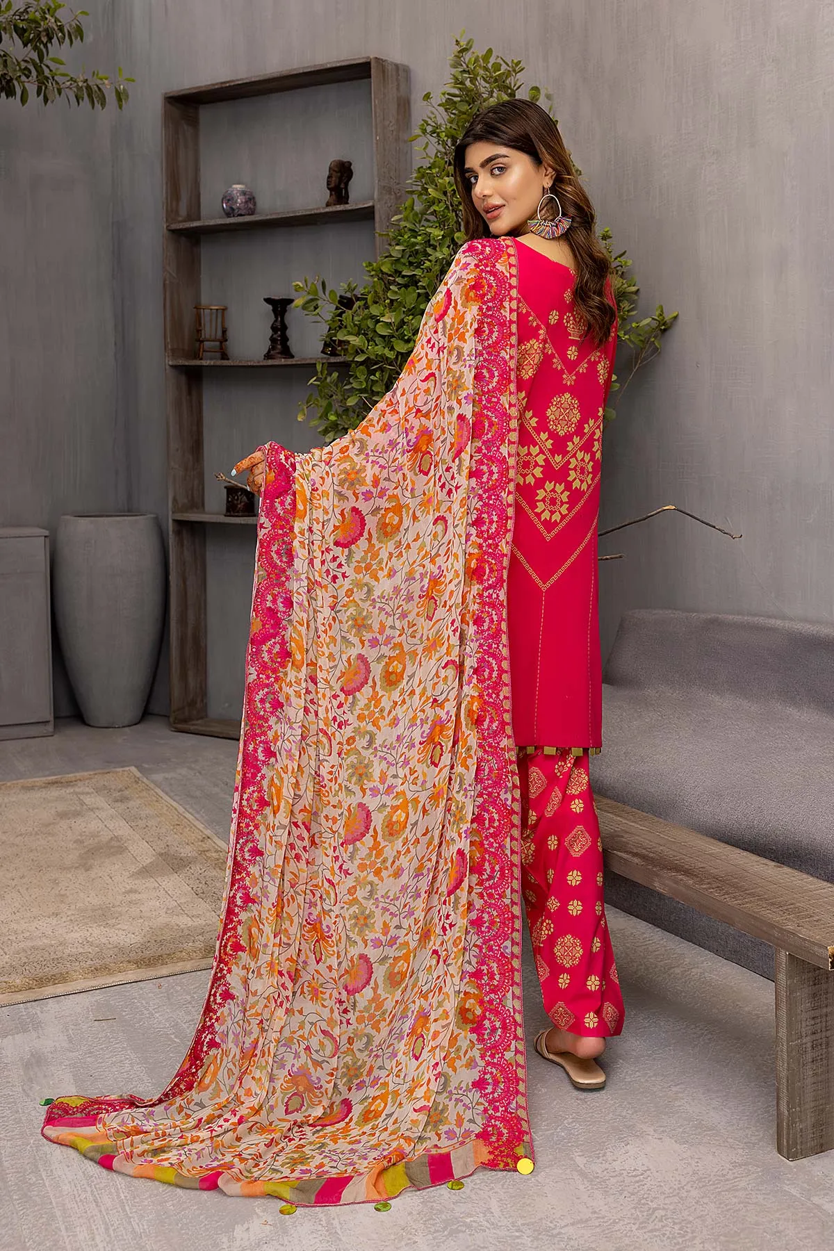 3 Pc Charizma Lawn Printed Suit with Embroidered Dupatta PEC22-69