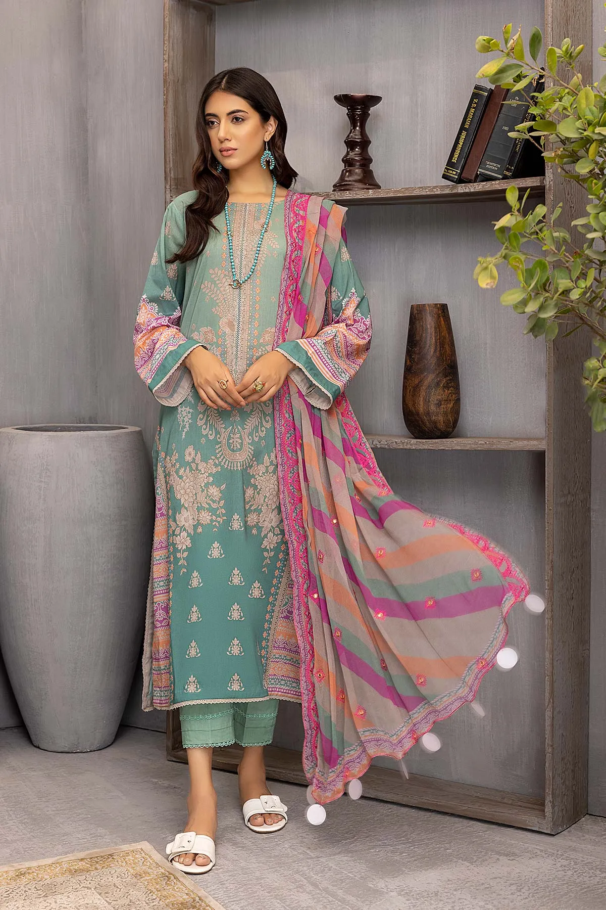 3 Pc Charizma Lawn Printed Suit with Embroidered Dupatta PEC22-72