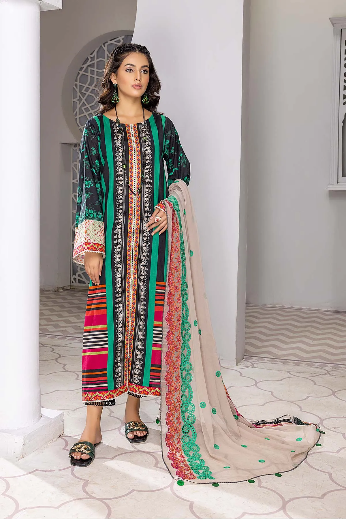 3 Pc Charizma Lawn Printed Suit with Embroidered Dupatta PEC22-77