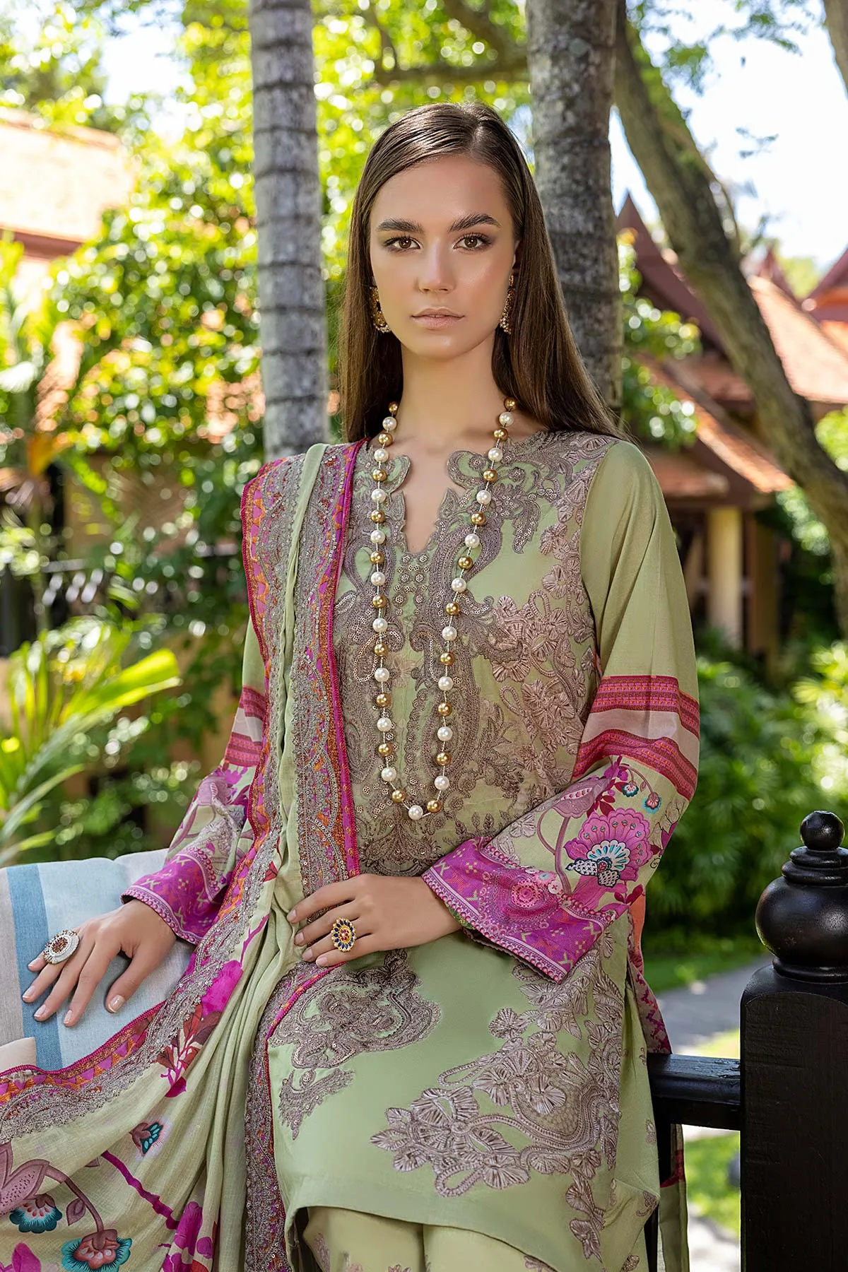 3-Pc Unstitched Embroidered Lawn Suit With Chiffon Dupatta CCS22-47