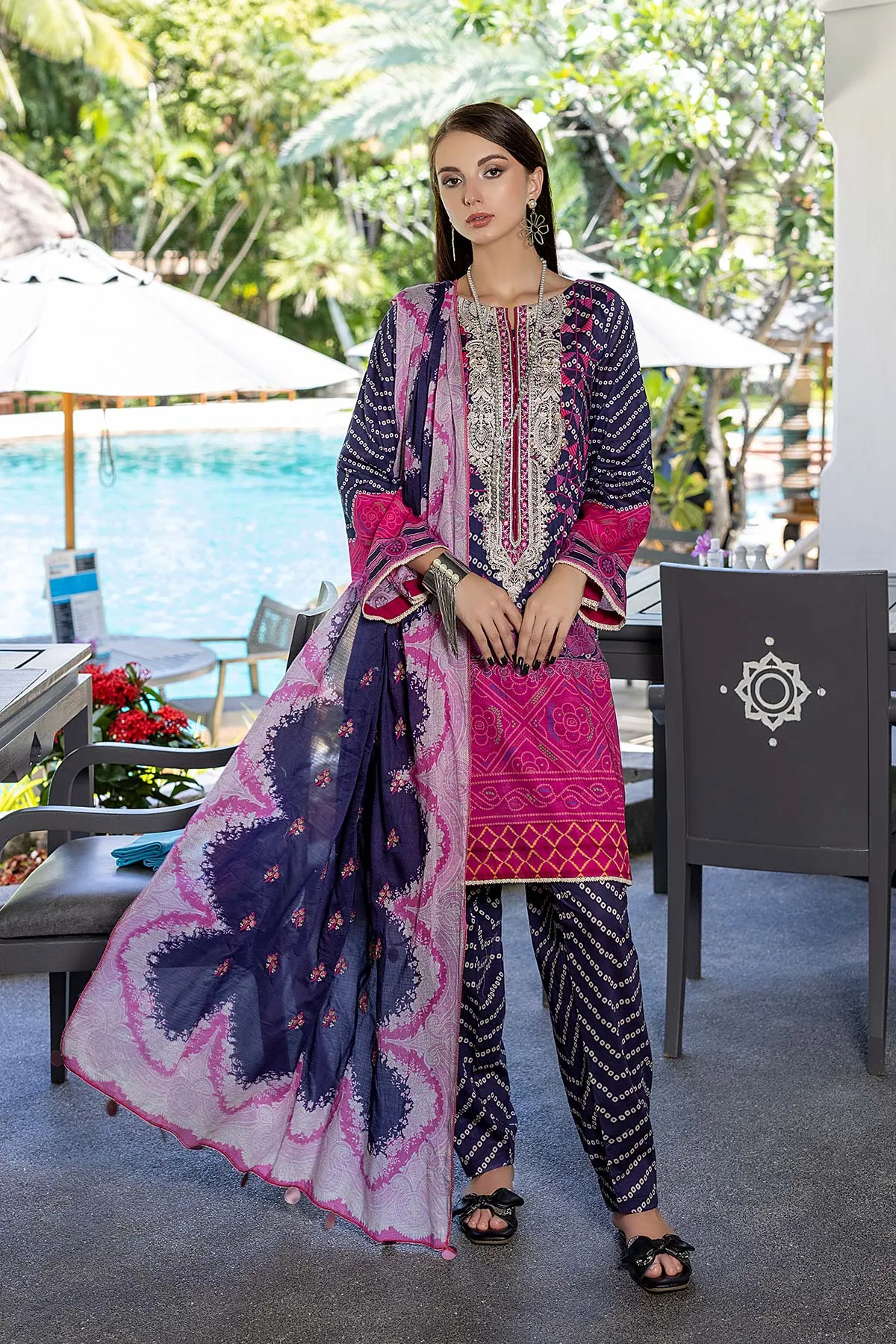 3-Pc Unstitched Embroidered Lawn Suit With Chiffon Dupatta CCS22-49