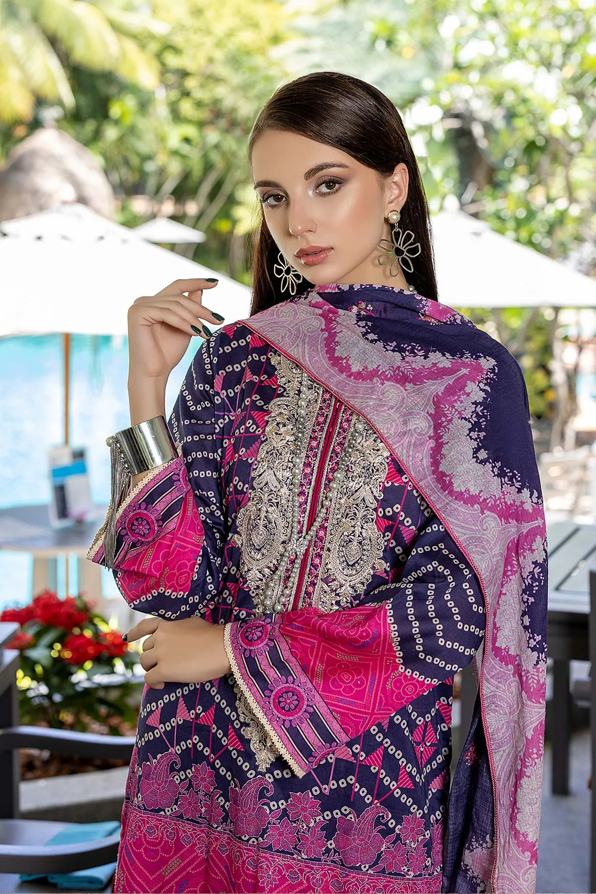 3-Pc Unstitched Embroidered Lawn Suit With Chiffon Dupatta CCS22-49