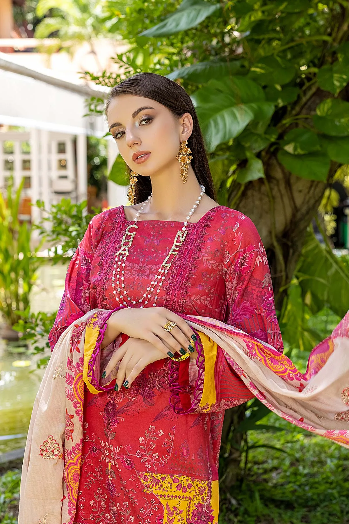 3-Pc Unstitched Embroidered Lawn Suit With Chiffon Dupatta CCS22-51