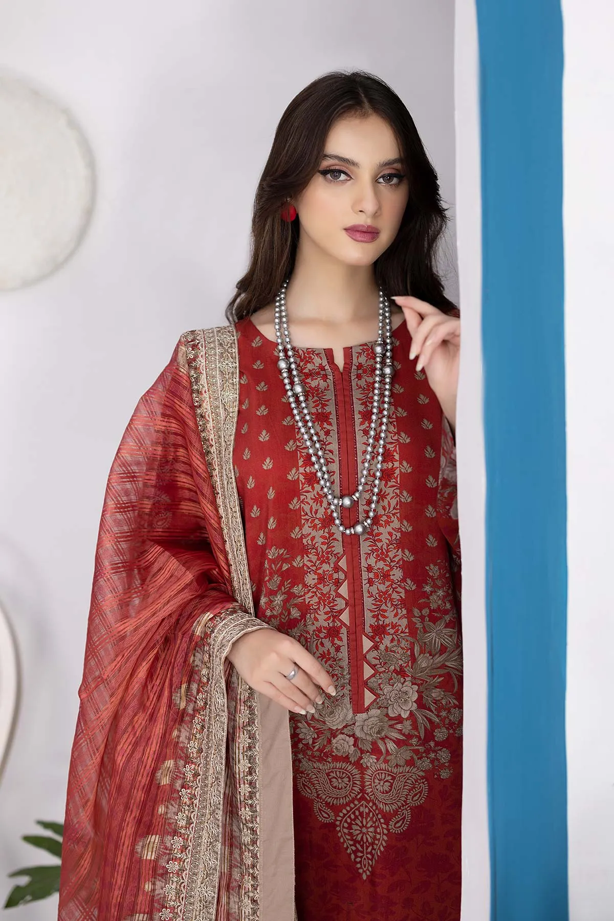 3-Pc Unstitched Printed Marina Suit With Embroidered Dupatta PEW22-03