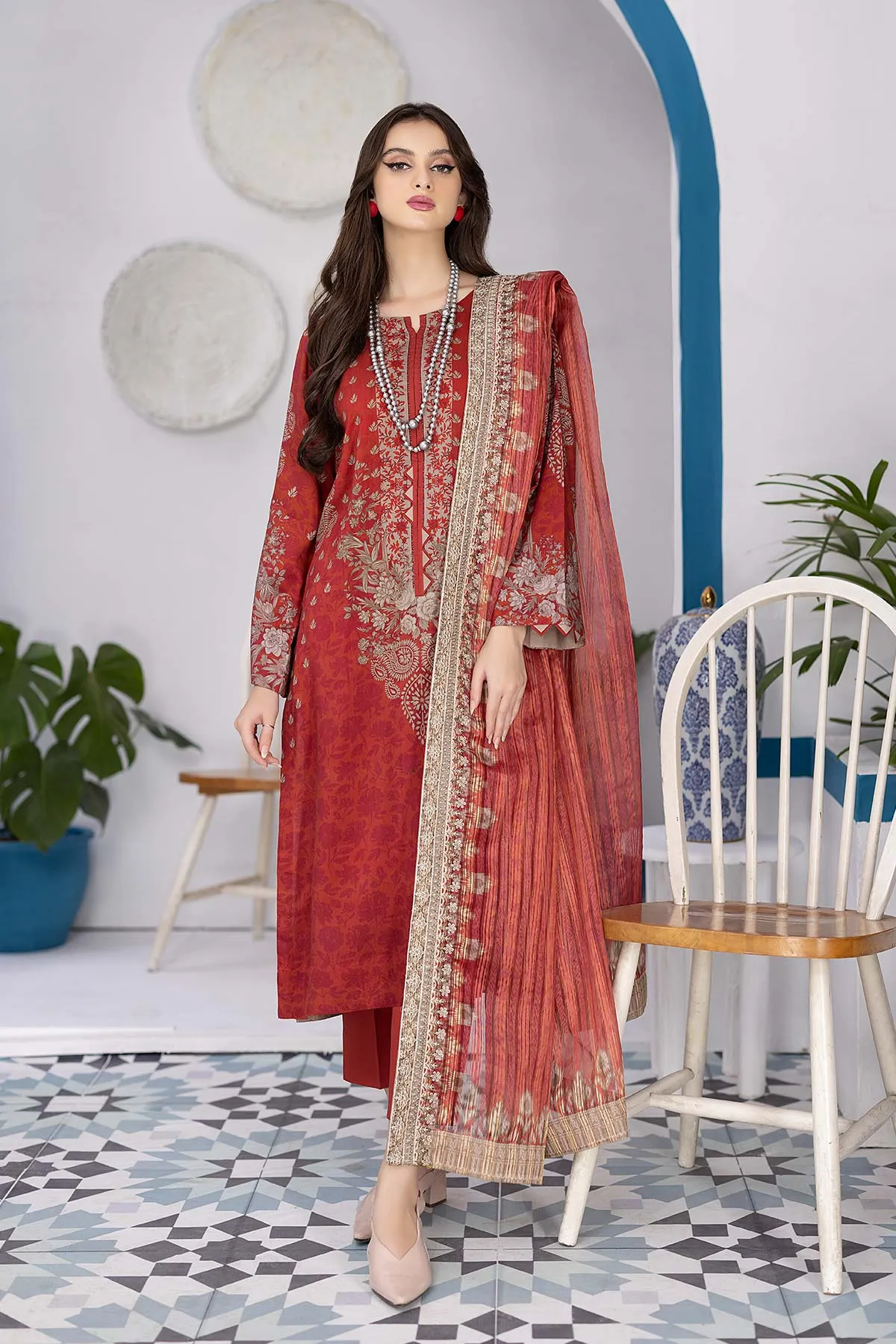 3-Pc Unstitched Printed Marina Suit With Embroidered Dupatta PEW22-03