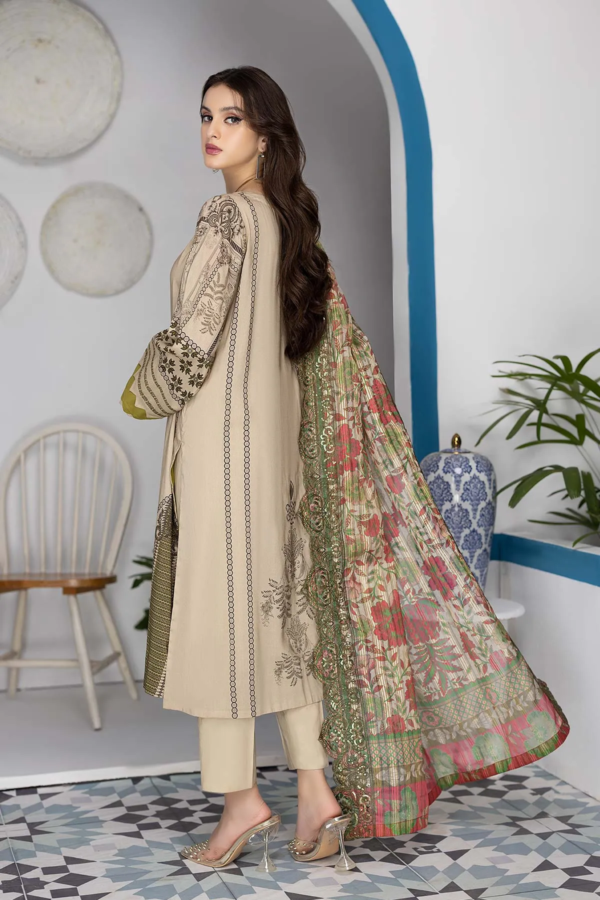 3-Pc Unstitched Printed Marina Suit With Embroidered Dupatta PEW22-04