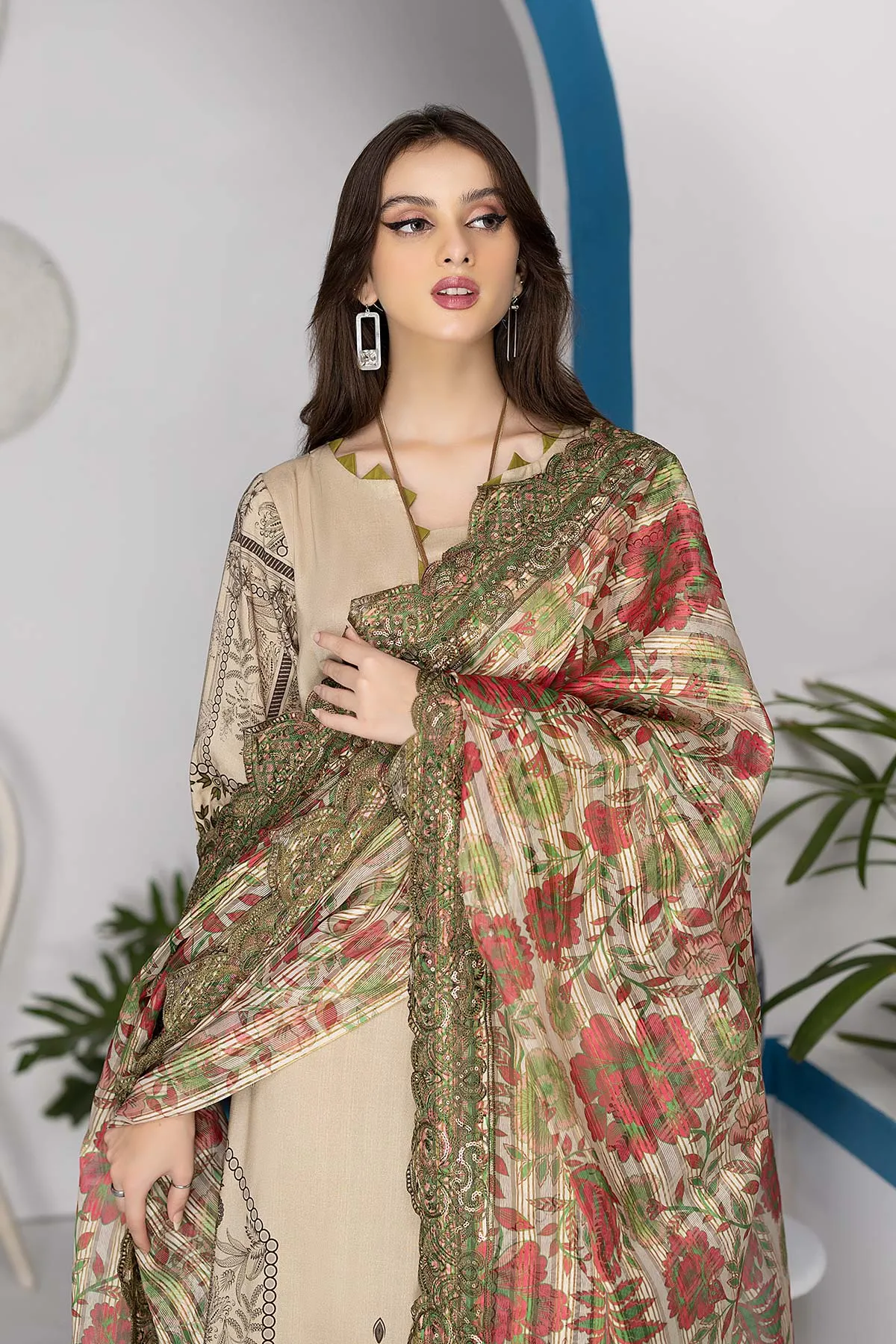 3-Pc Unstitched Printed Marina Suit With Embroidered Dupatta PEW22-04