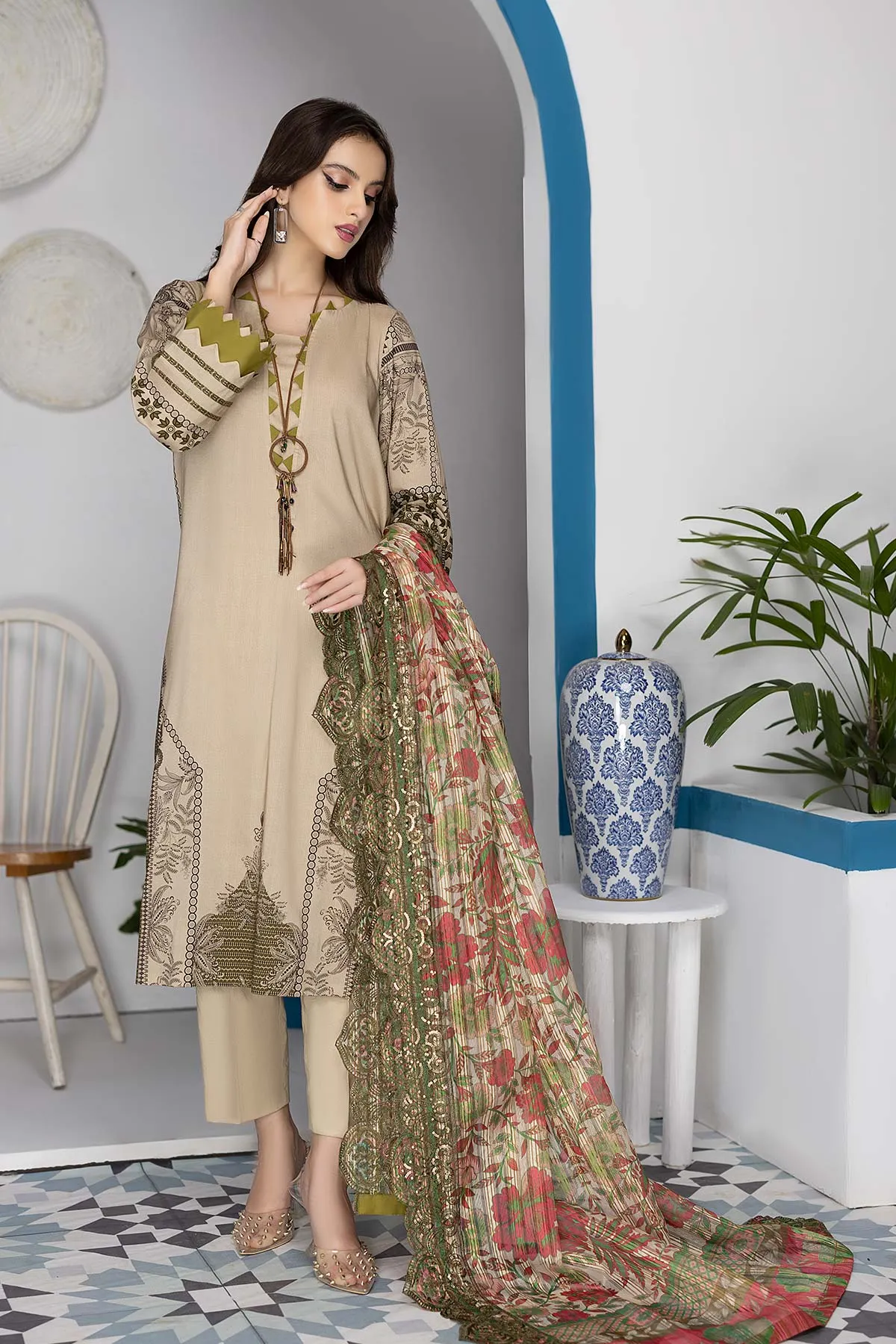 3-Pc Unstitched Printed Marina Suit With Embroidered Dupatta PEW22-04