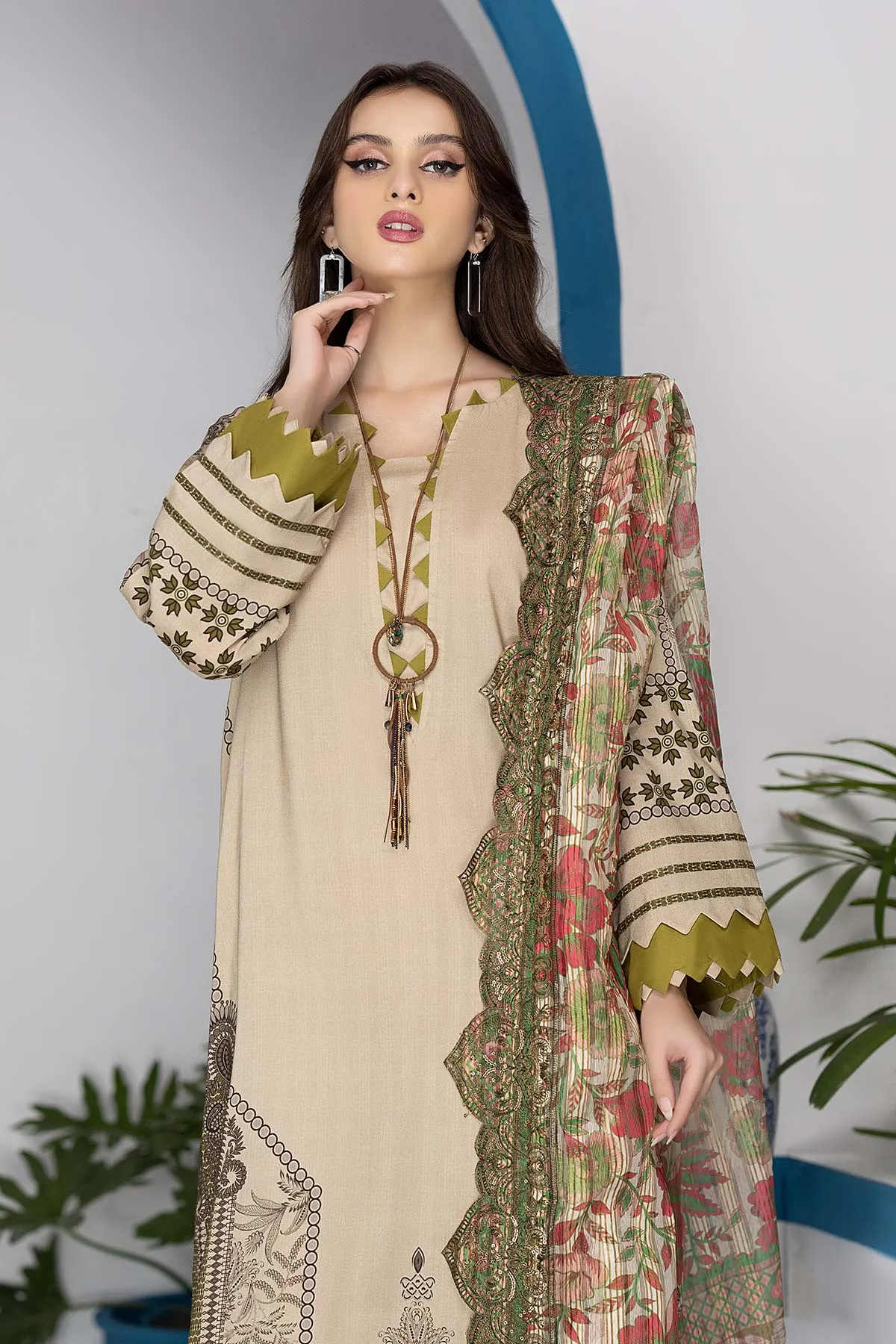 3-Pc Unstitched Printed Marina Suit With Embroidered Dupatta PEW22-04