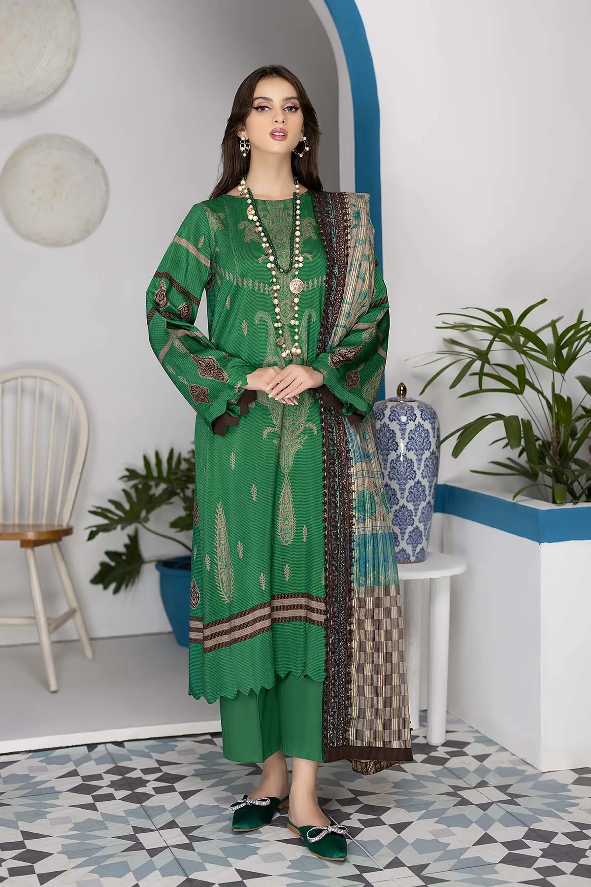 3-Pc Unstitched Printed Marina Suit With Embroidered Dupatta PEW22-06