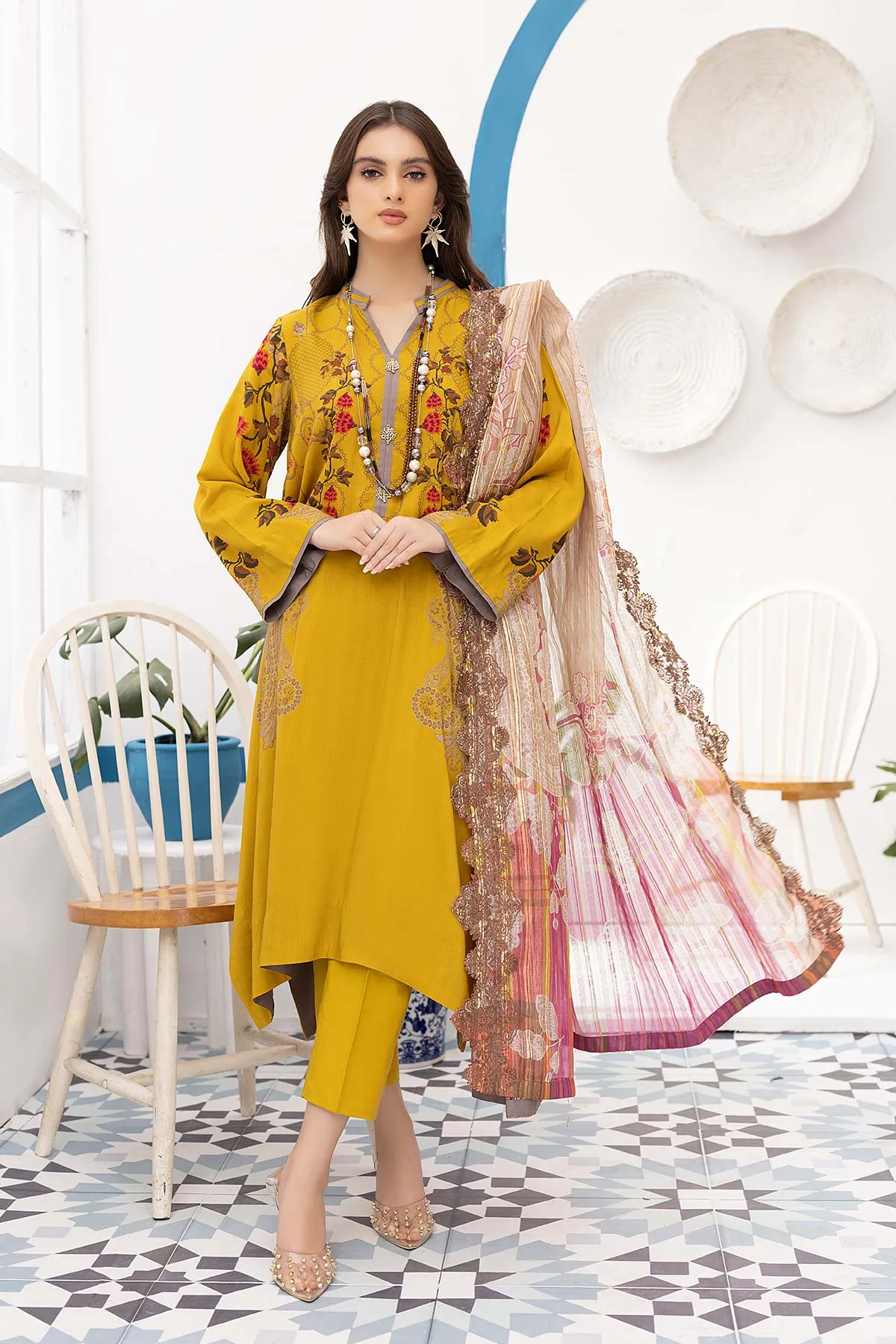 3-Pc Unstitched Printed Marina Suit With Embroidered Dupatta PEW22-09