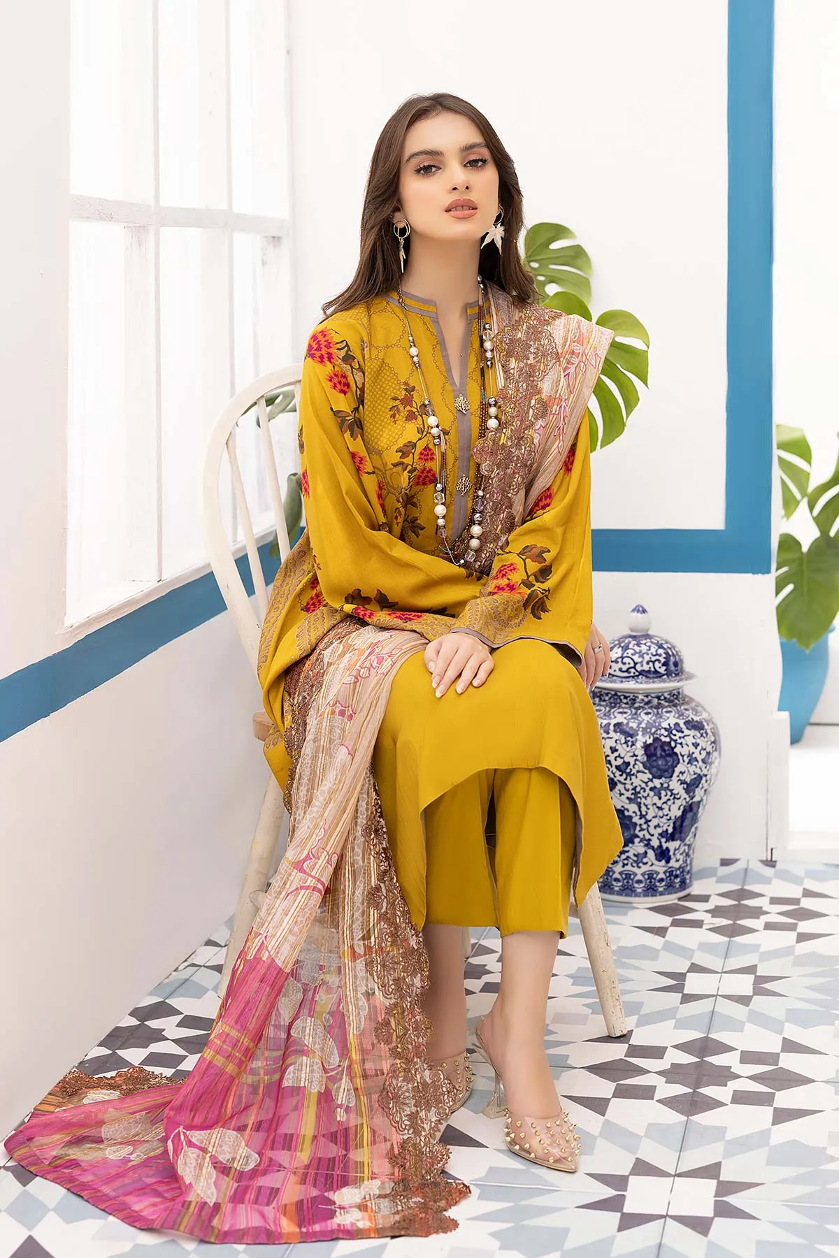 3-Pc Unstitched Printed Marina Suit With Embroidered Dupatta PEW22-09