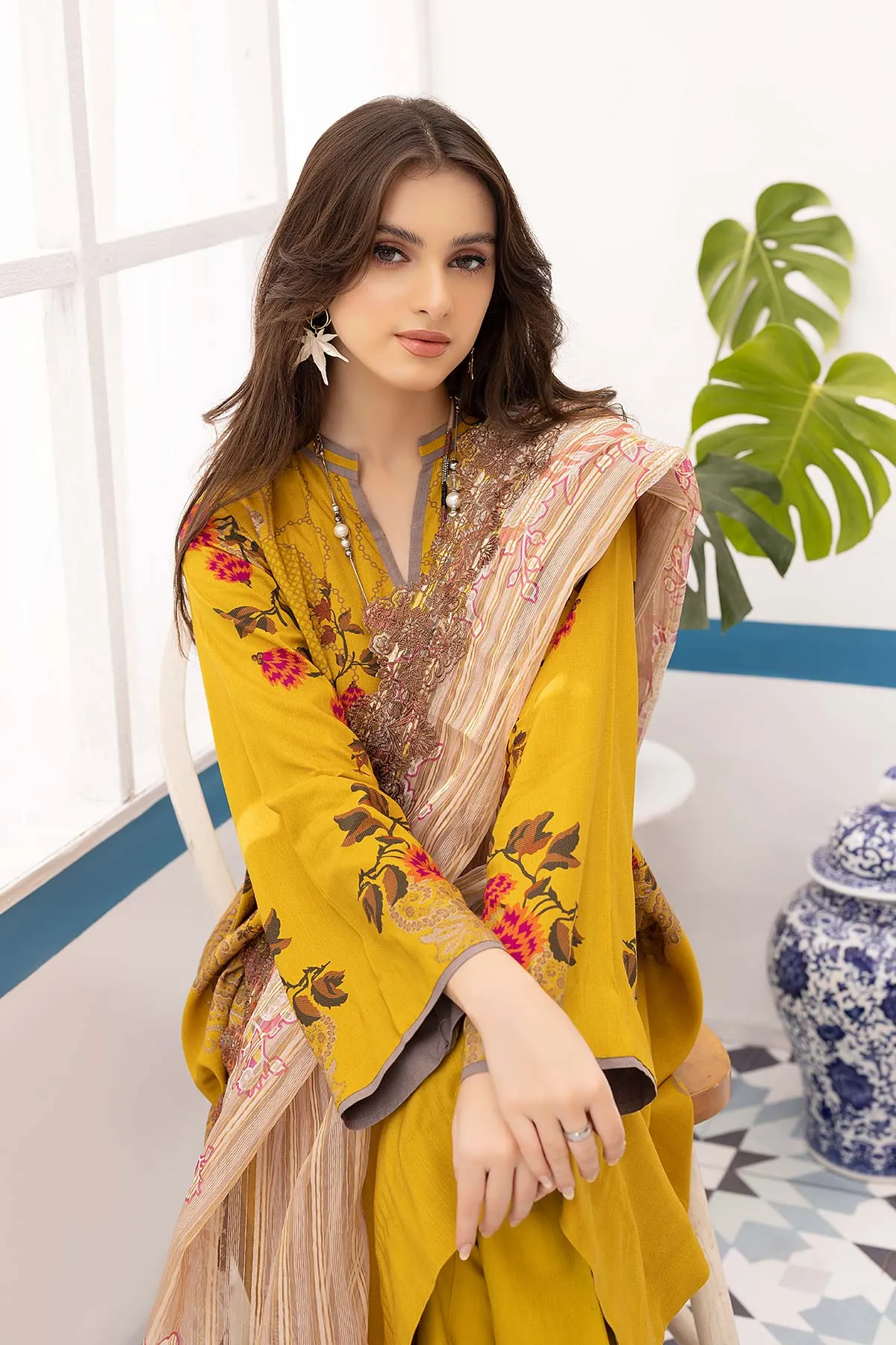 3-Pc Unstitched Printed Marina Suit With Embroidered Dupatta PEW22-09