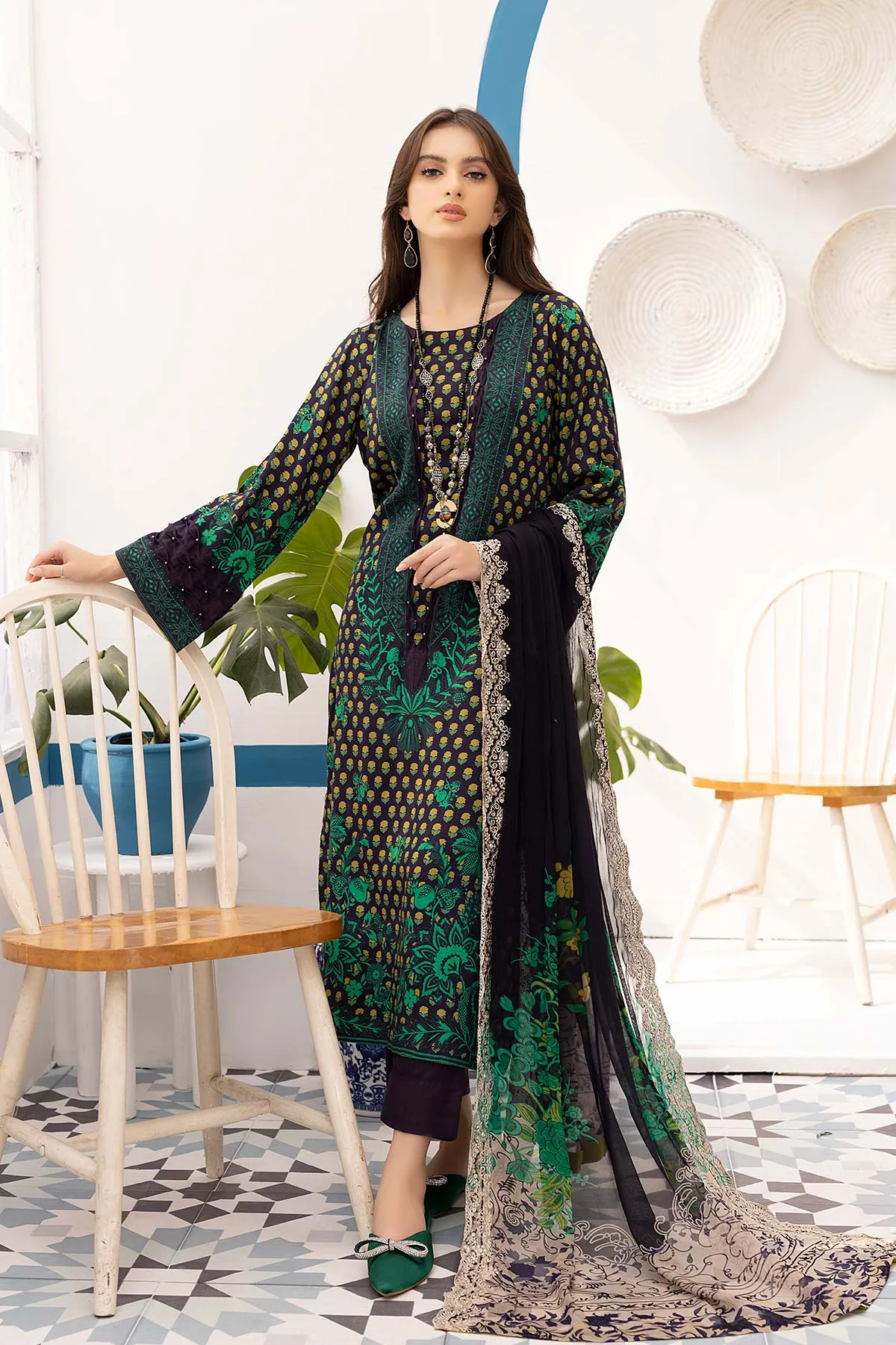 3-Pc Unstitched Printed Marina Suit With Embroidered Dupatta PEW22-10