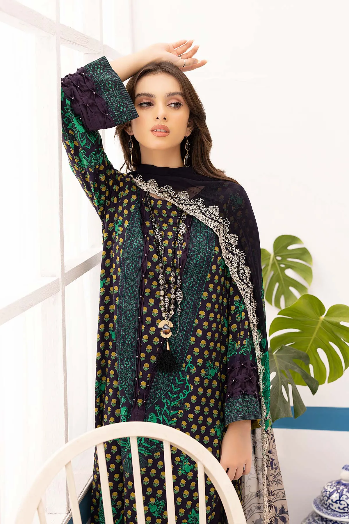 3-Pc Unstitched Printed Marina Suit With Embroidered Dupatta PEW22-10