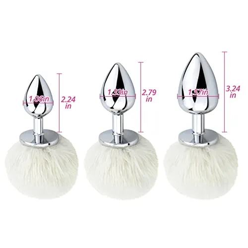 3Pcs Expanding Anal Butt Plug - Sex Factory Aluminum Alloy Butt Plug Artificial Rabbit's Fur Tail Anal Sex Toys for Women Men Co