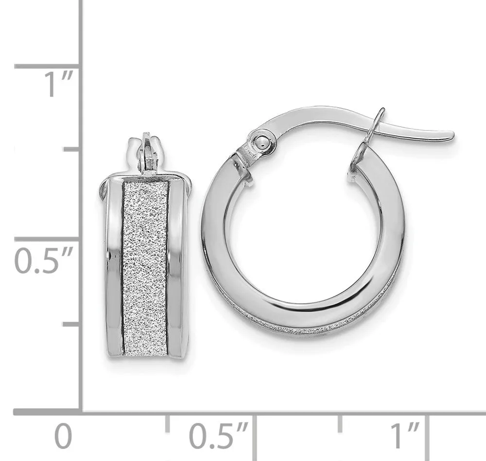 6mm Glitter Infused Round Hoop Earrings in 14k White Gold, 15mm