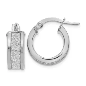 6mm Glitter Infused Round Hoop Earrings in 14k White Gold, 15mm