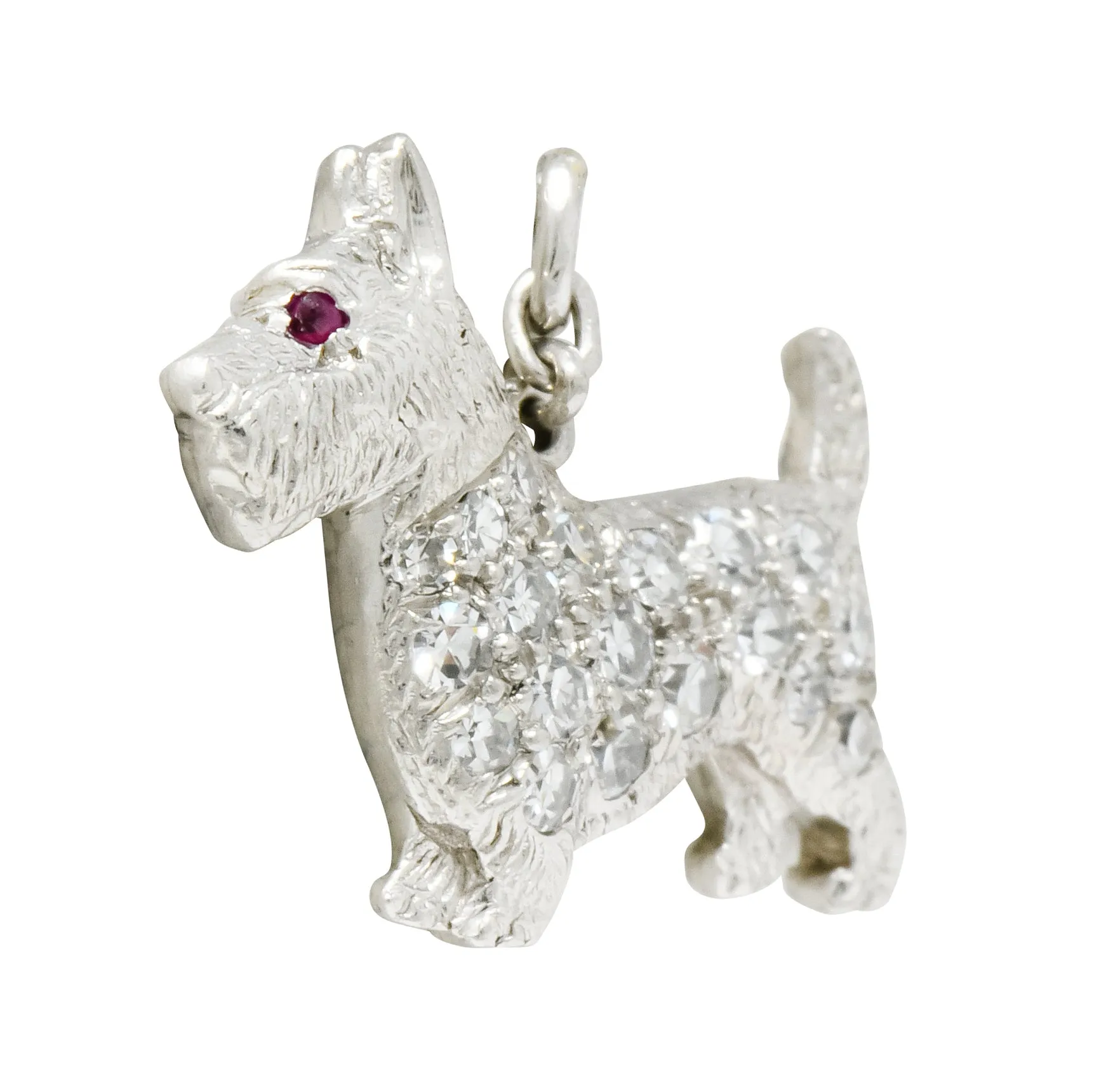 Art Deco Pavé Diamond Platinum Scottish Terrier Dog Charm