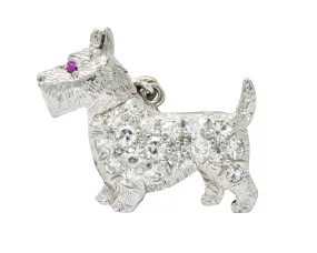 Art Deco Pavé Diamond Platinum Scottish Terrier Dog Charm