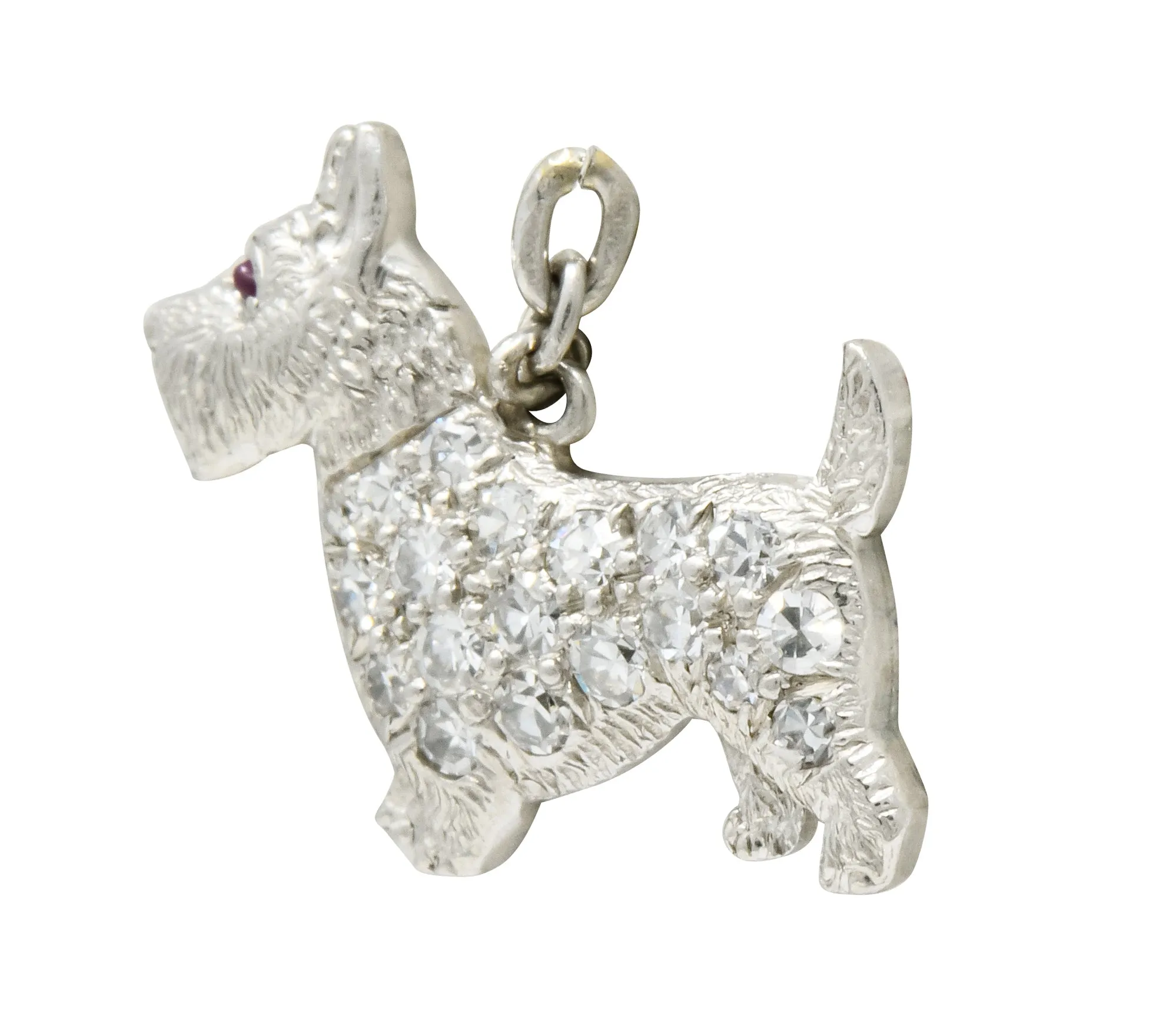 Art Deco Pavé Diamond Platinum Scottish Terrier Dog Charm