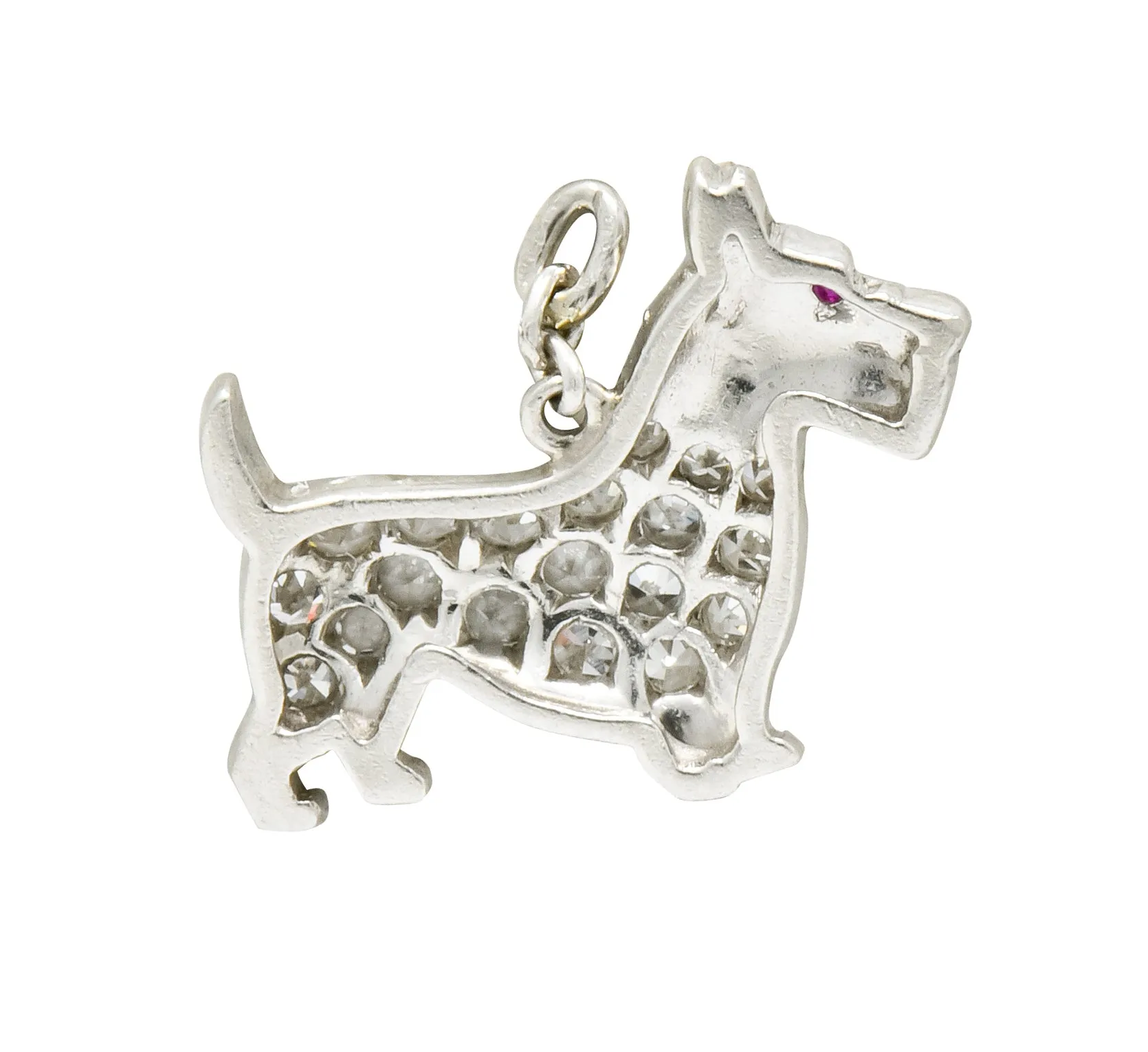 Art Deco Pavé Diamond Platinum Scottish Terrier Dog Charm