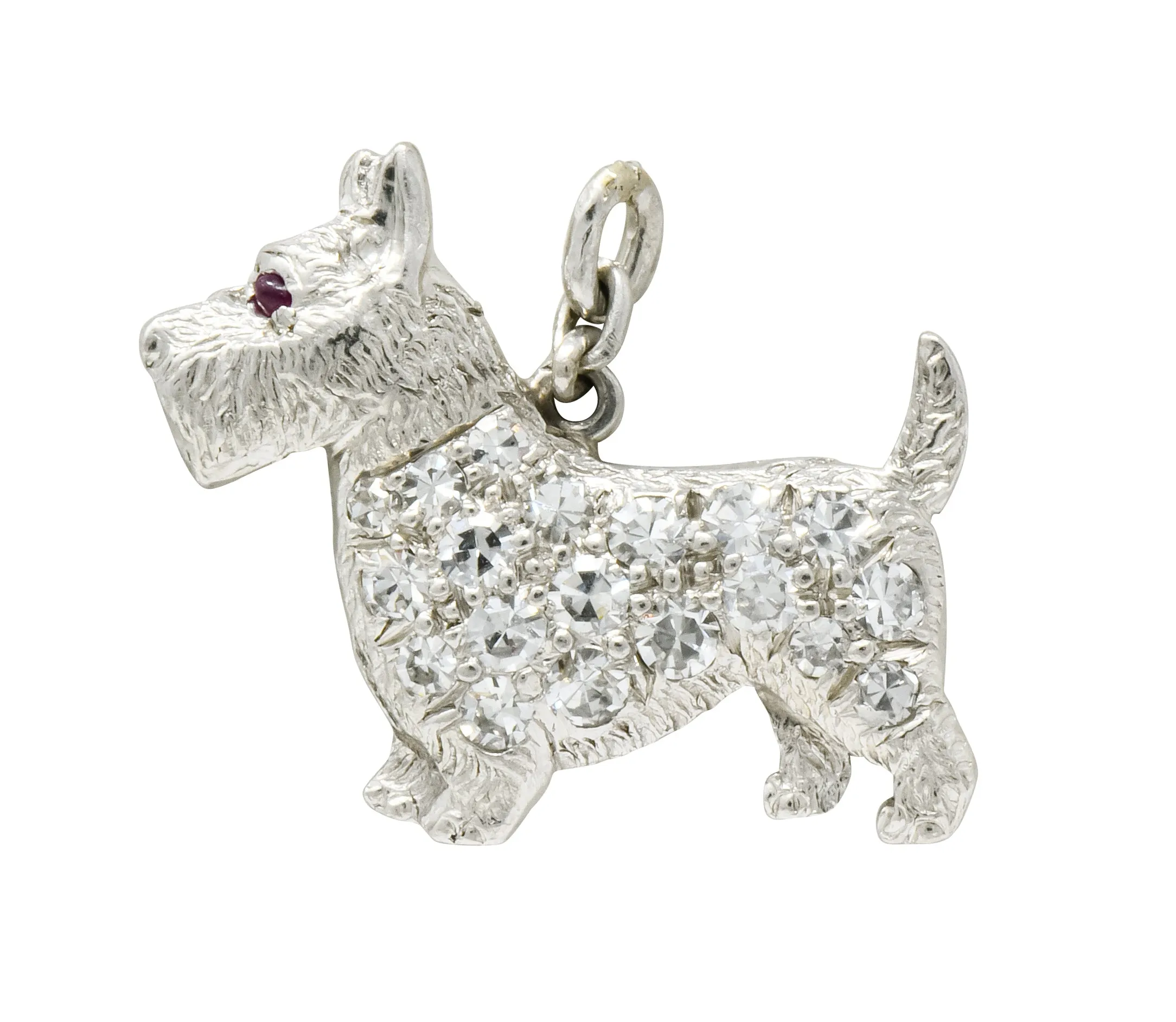 Art Deco Pavé Diamond Platinum Scottish Terrier Dog Charm