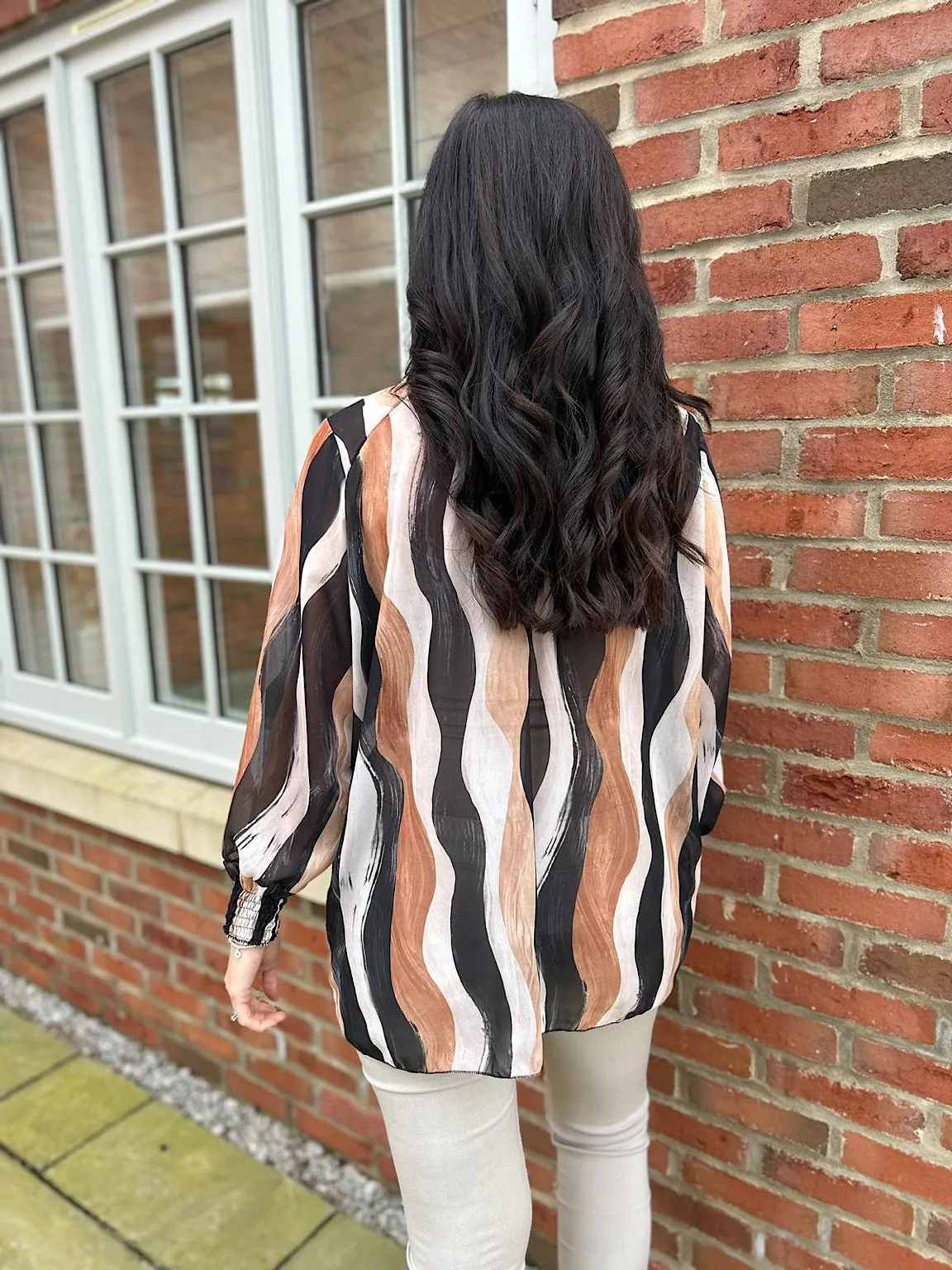 Black High Neck Brushstroke Stripe Blouse Susan