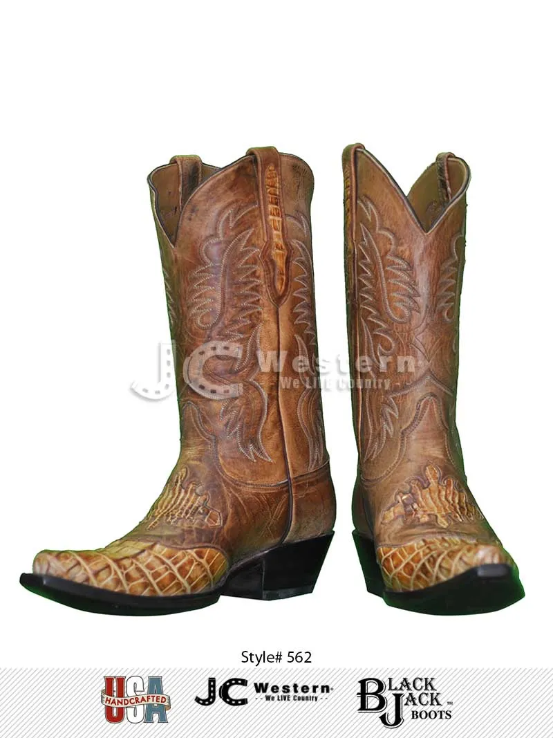 Black Jack 562-53 Mens Alligator Boots Burnished Tan Cognac - D