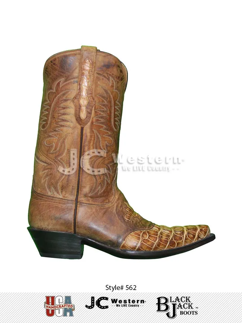 Black Jack 562-53 Mens Alligator Boots Burnished Tan Cognac - D