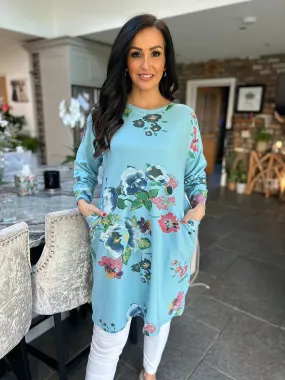 Blue Flower Patterned Pocket Tunic Danni