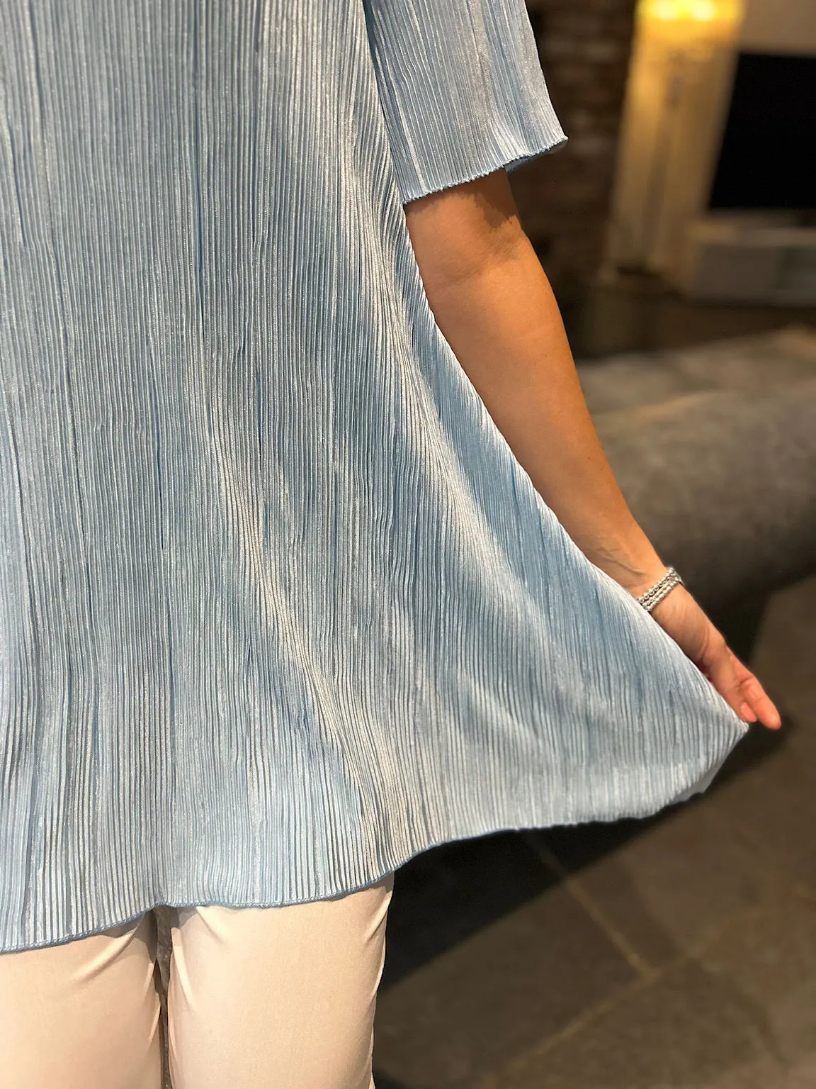 Blue Shimmer Pleated Blouse Bailey