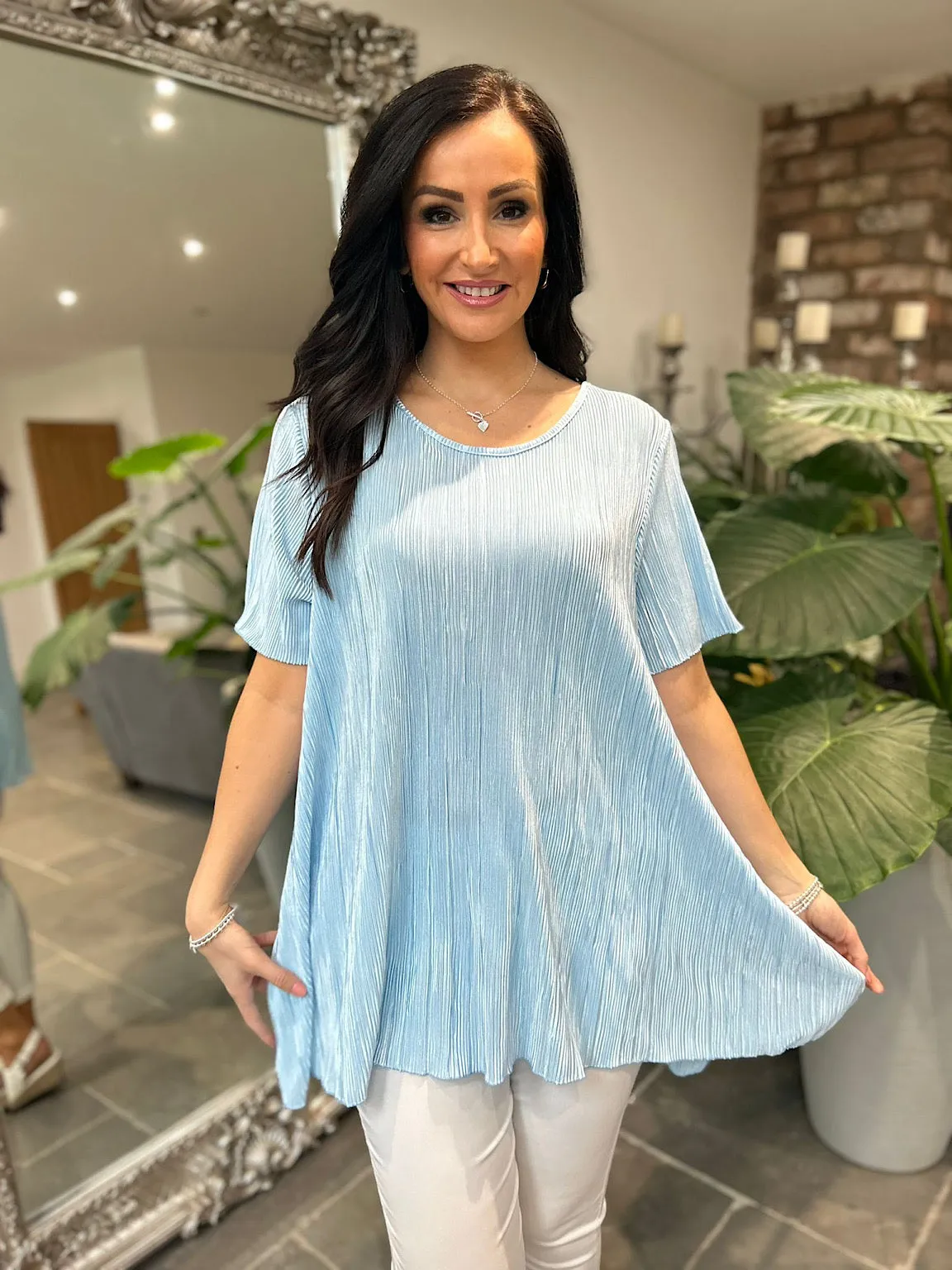 Blue Shimmer Pleated Blouse Bailey