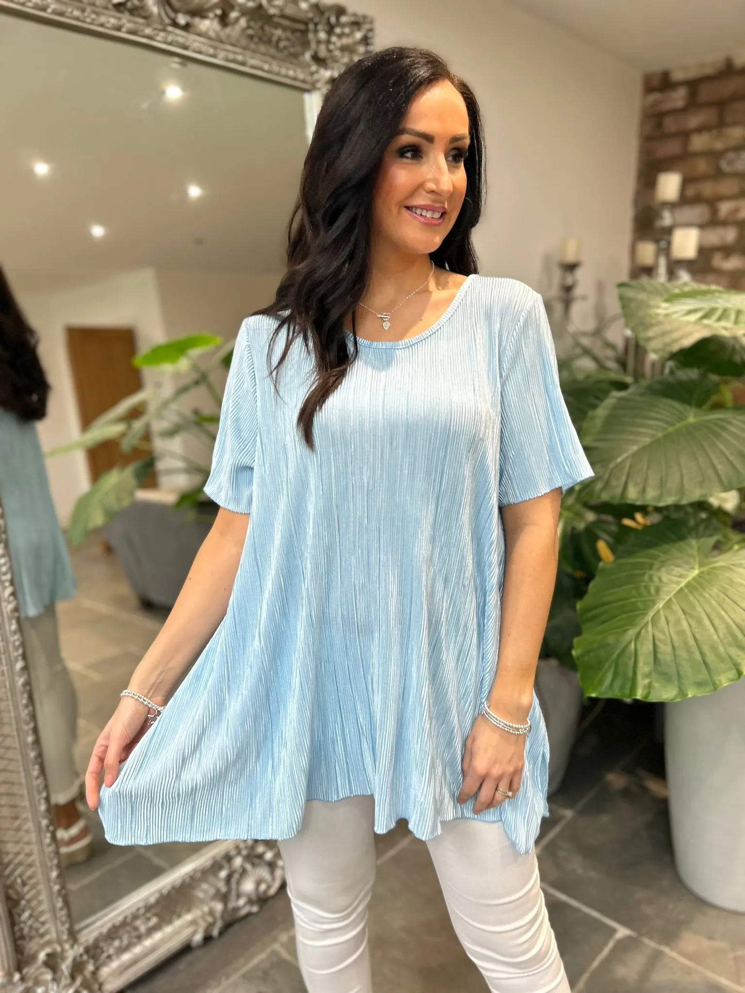 Blue Shimmer Pleated Blouse Bailey