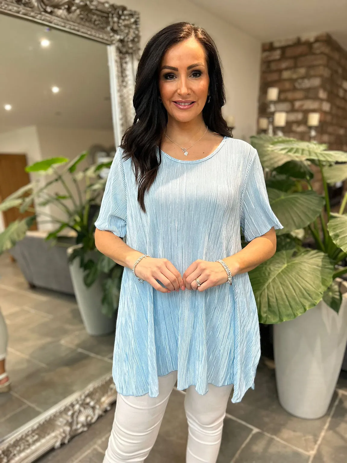 Blue Shimmer Pleated Blouse Bailey