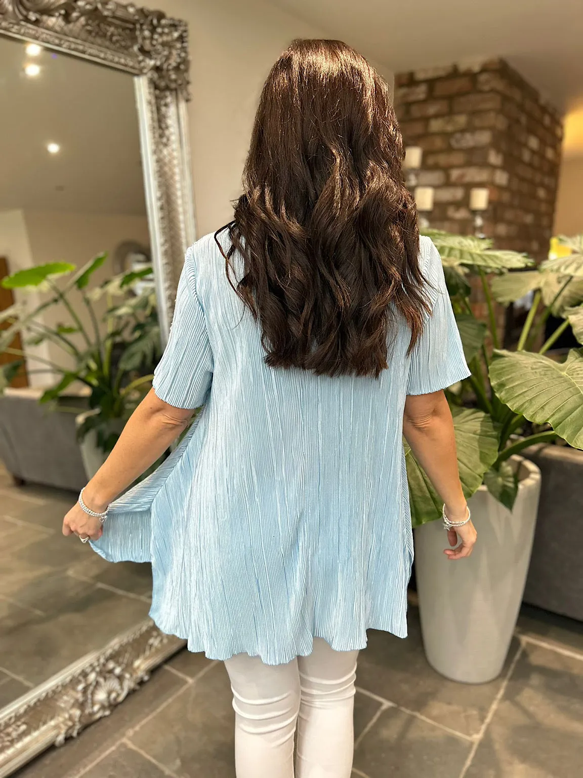 Blue Shimmer Pleated Blouse Bailey