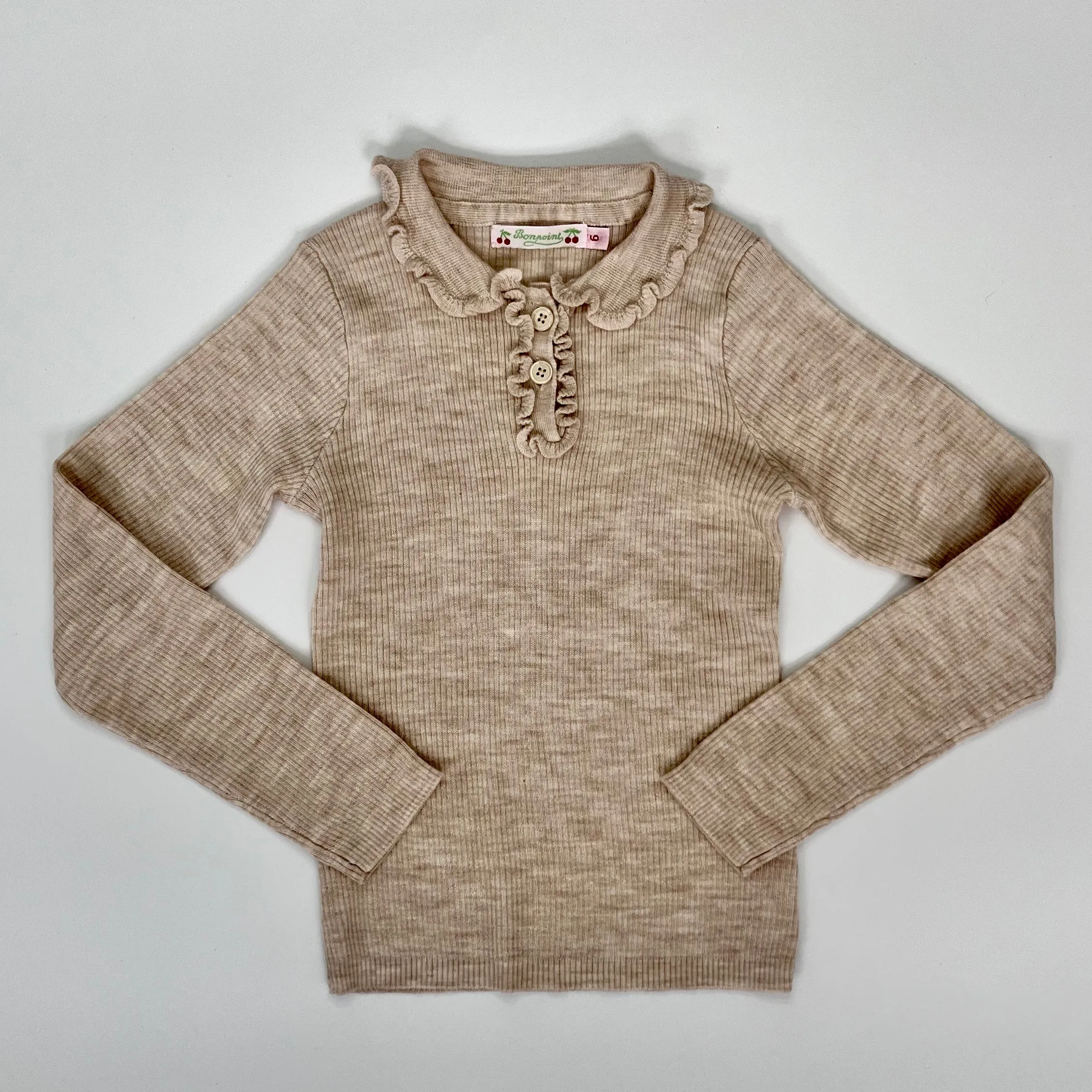 Bonpoint Taupe Thin Rib Wool Jumper: 6 Years