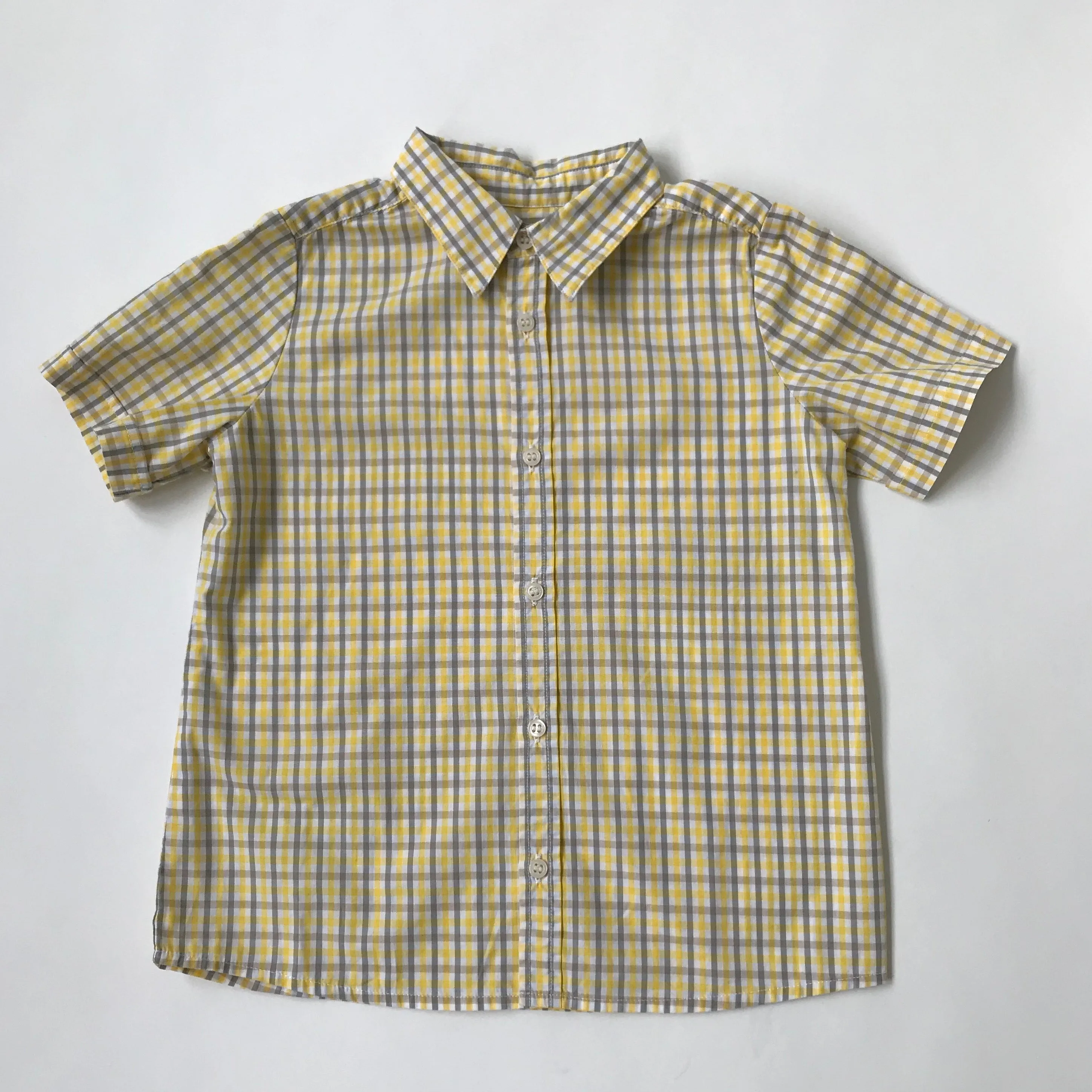 Bonpoint Yellow Check Short Sleeve Shirt: 4 Years