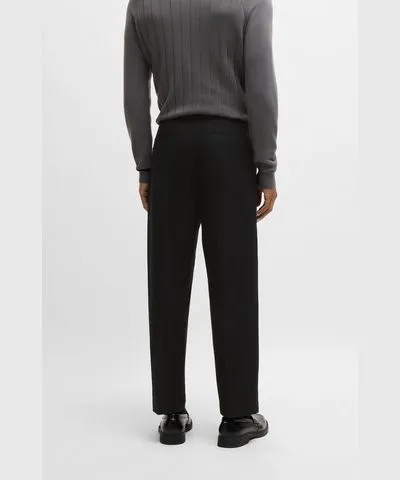 Boss Straight-fit trousers in stretch-cotton dobby