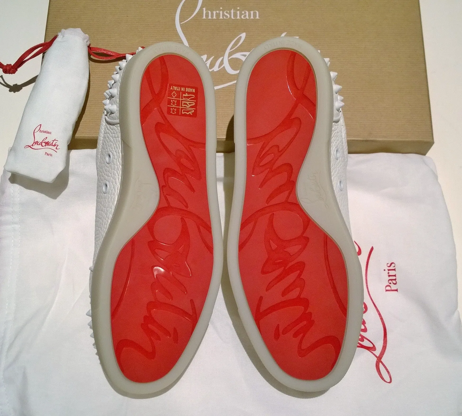 Christian Louboutin Vieira Orlato Flat White Leather Sneakers with Studs New Trainers