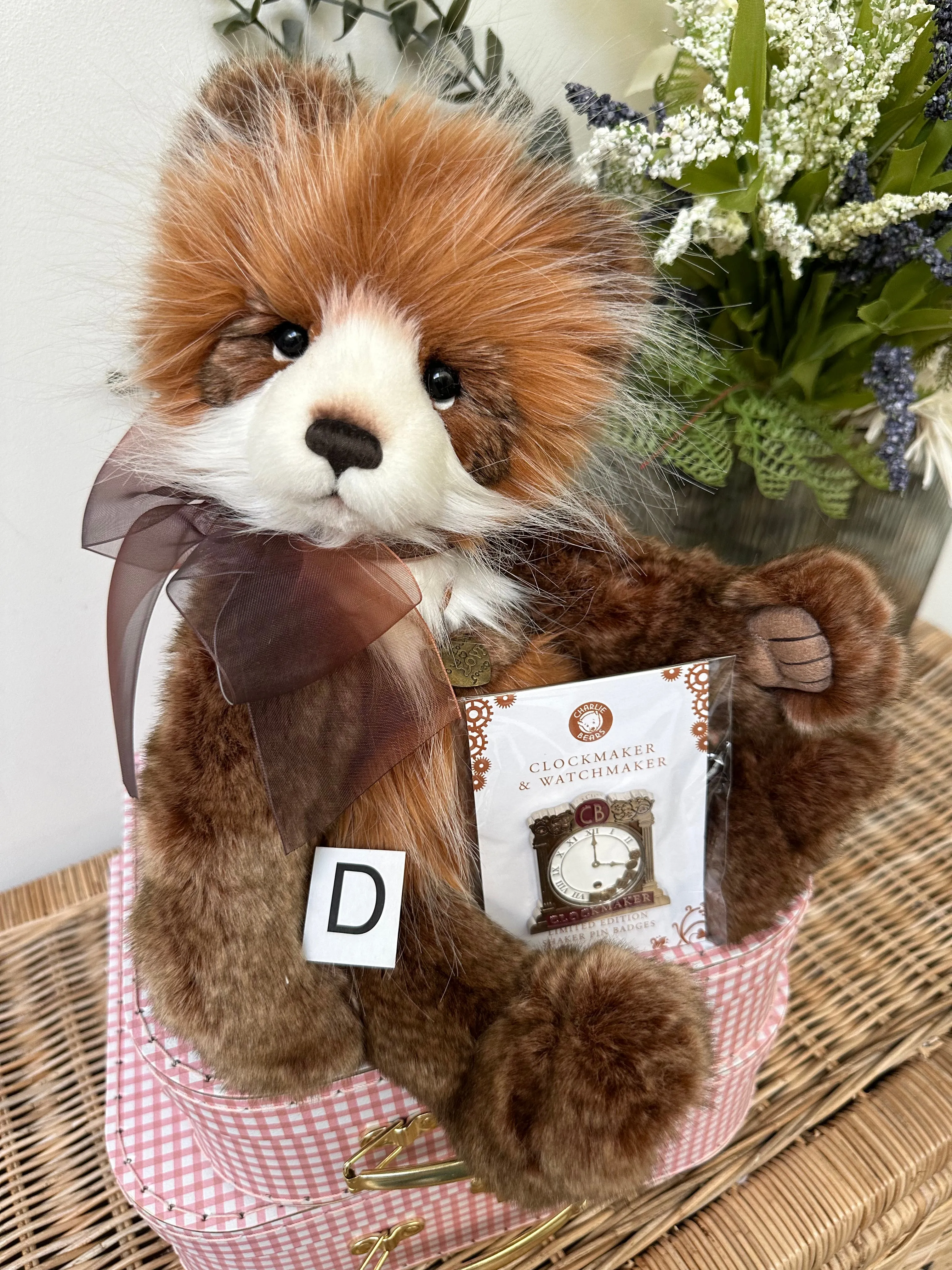 Clockmaker Charlie Bears Cuddle Time Teddy Bear with Bonus Pin Badge